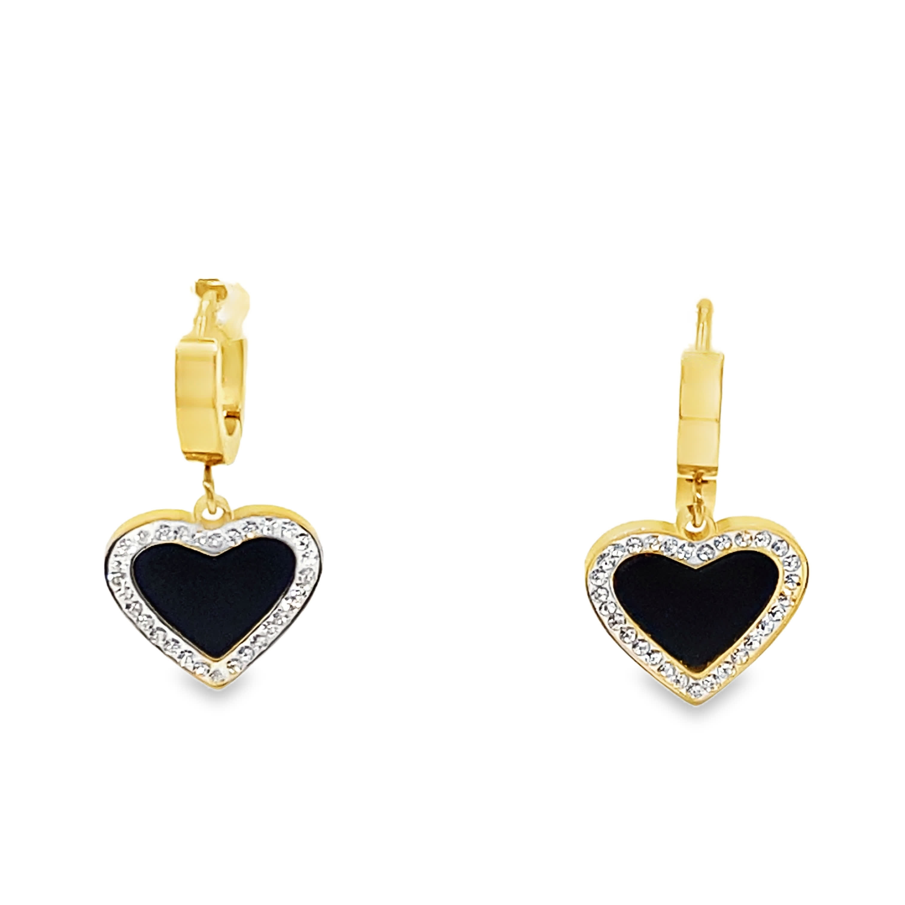 Złocone wiszące kolczyki z kryształem w kształcie serca