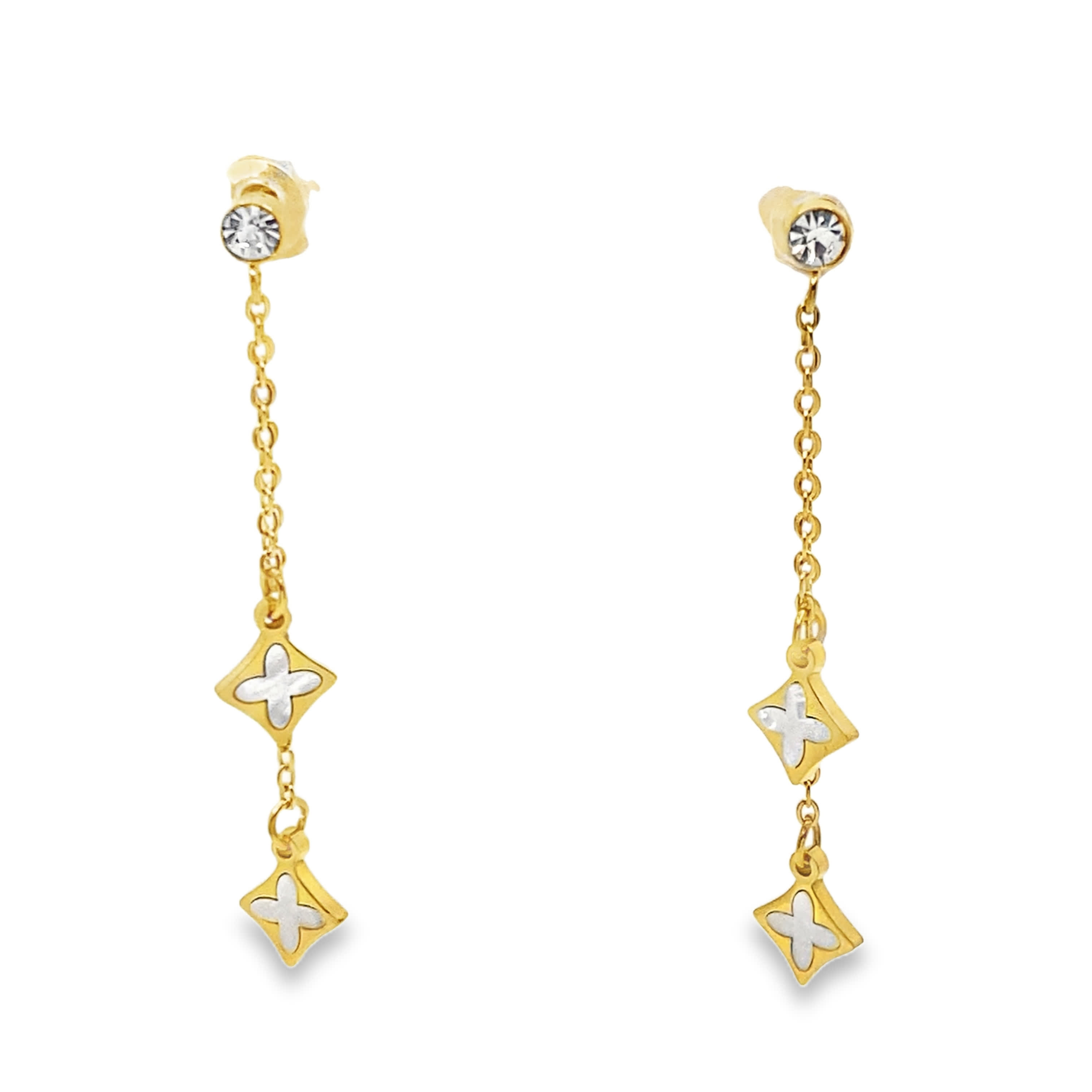 Złocone wiszące kolczyki z kryształowymi akcentami