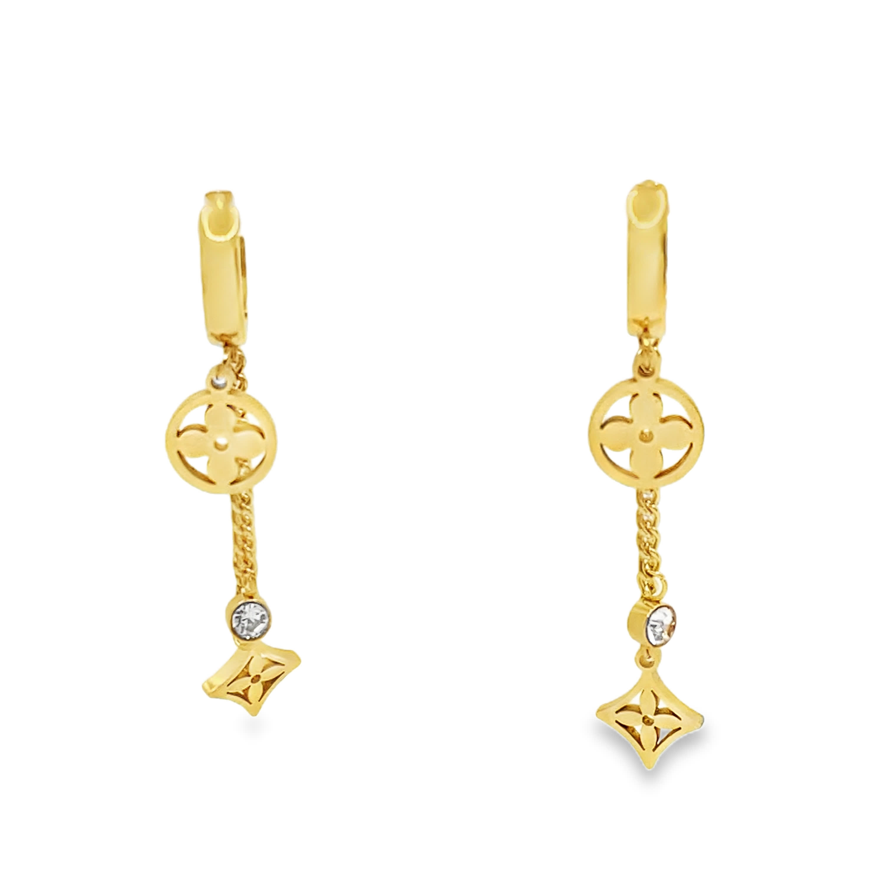 Złocone wiszące kolczyki z okrągłymi kamieniami