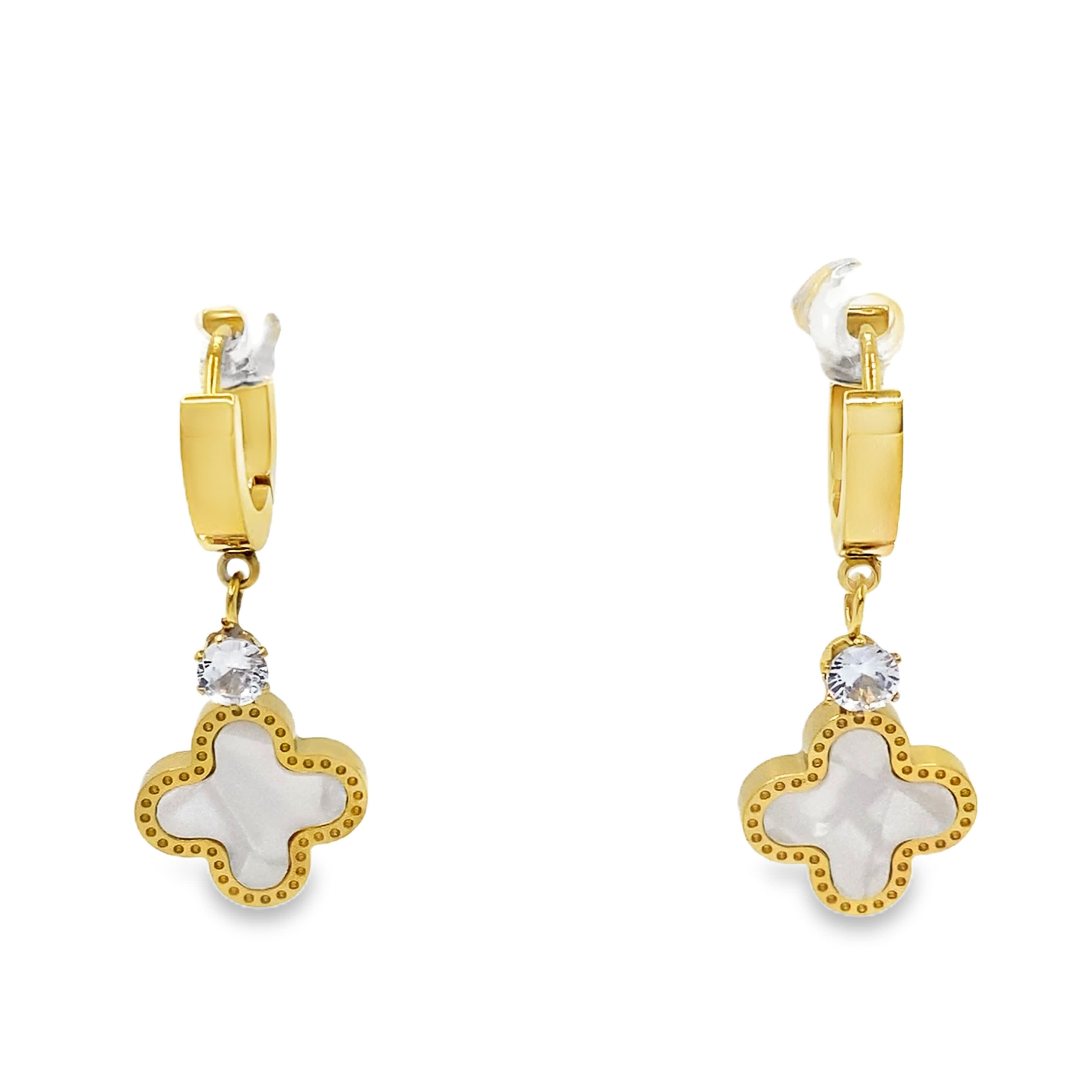 Złocone wiszące kolczyki z błyszczącymi kryształowymi akcentami