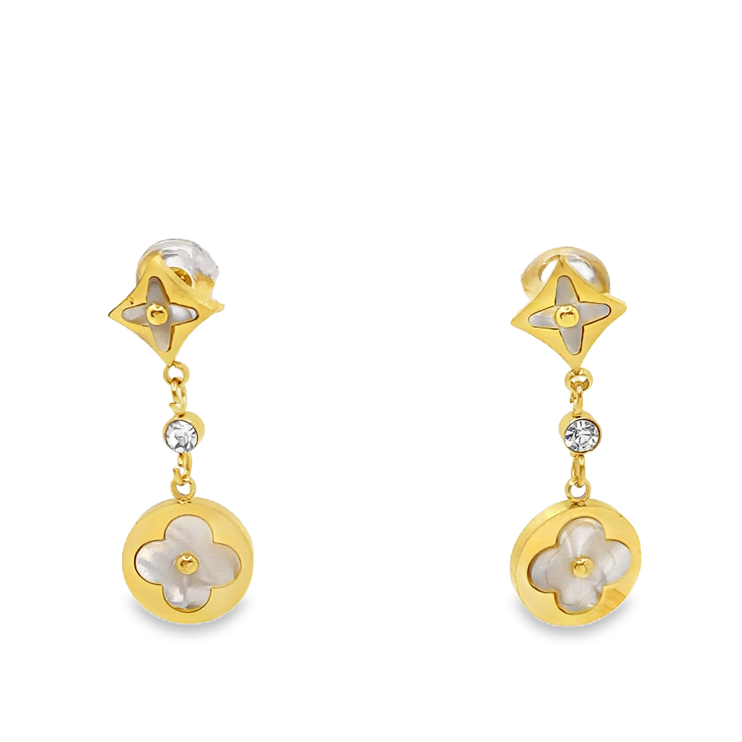 Złocone kolczyki wiszące z perłą kaboszonową