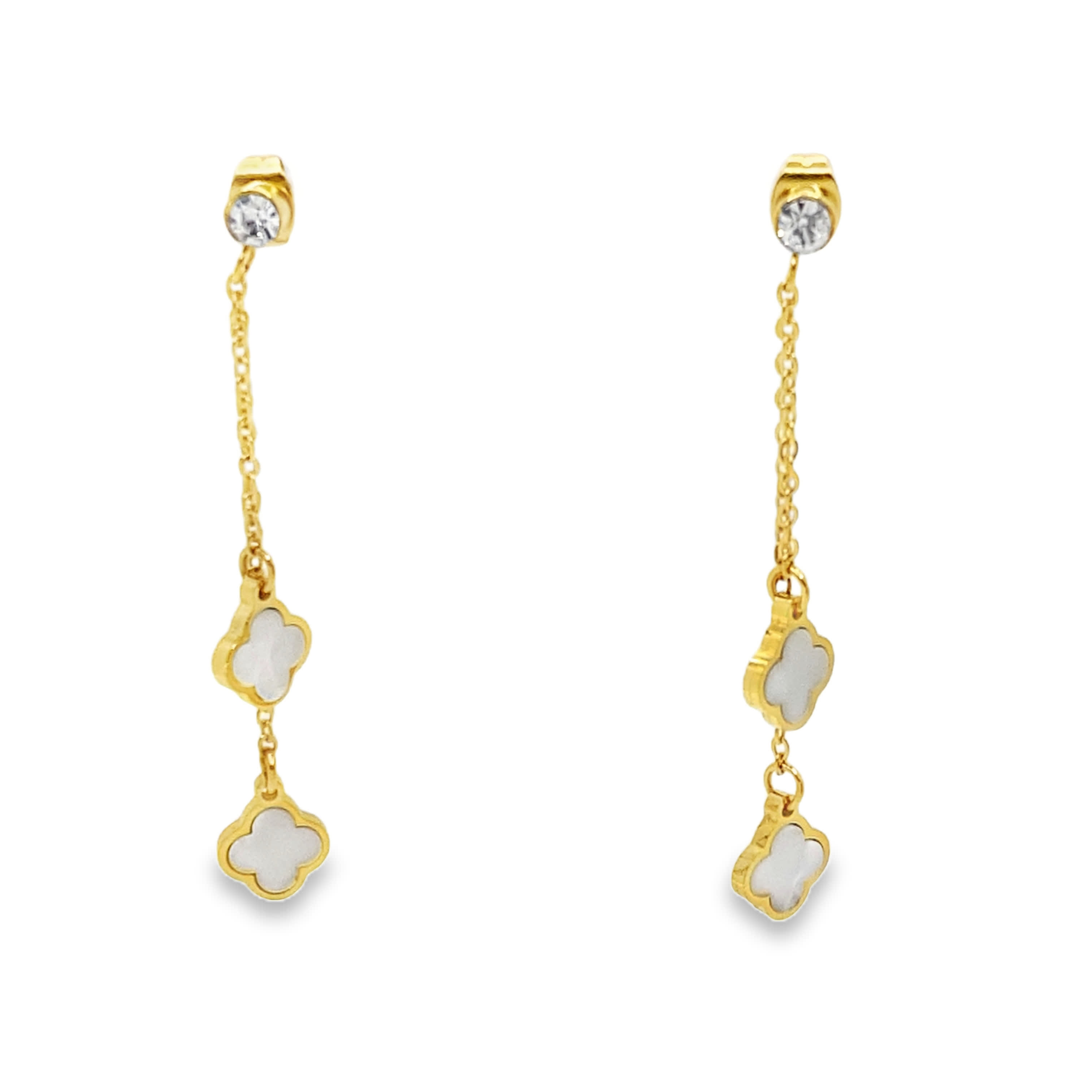 Złocone wiszące kolczyki z okrągłymi, brylantowymi akcentami i