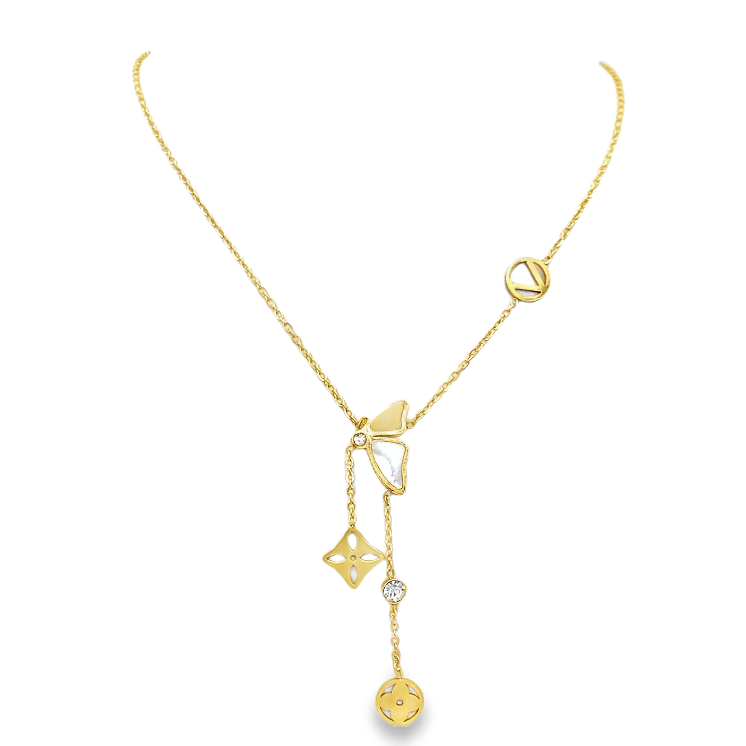 Naszyjnik ze złoconej stali z okrągłym kamieniem