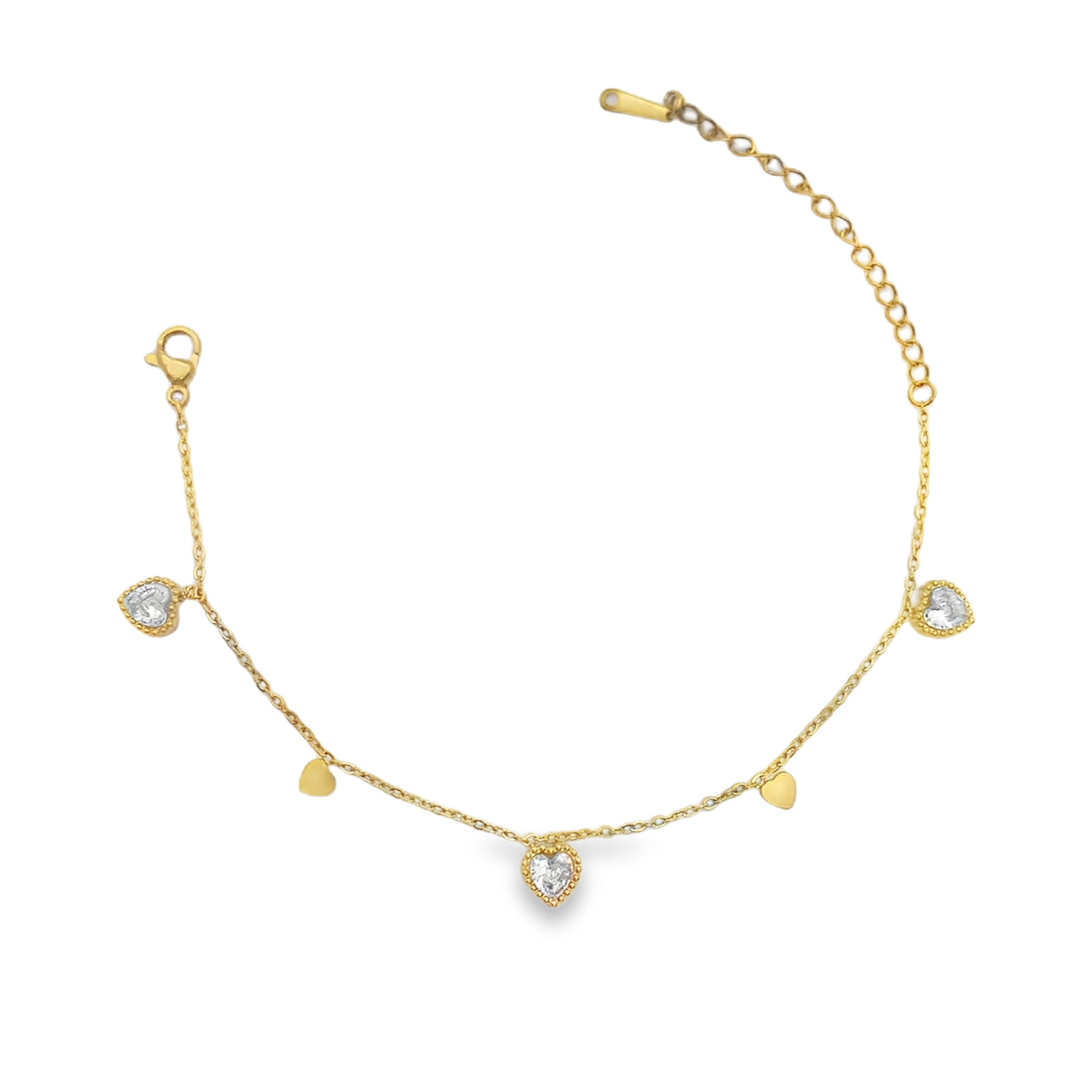 Bransoletka ze złoconej stali z łańcuszkiem i kryształowym sercem