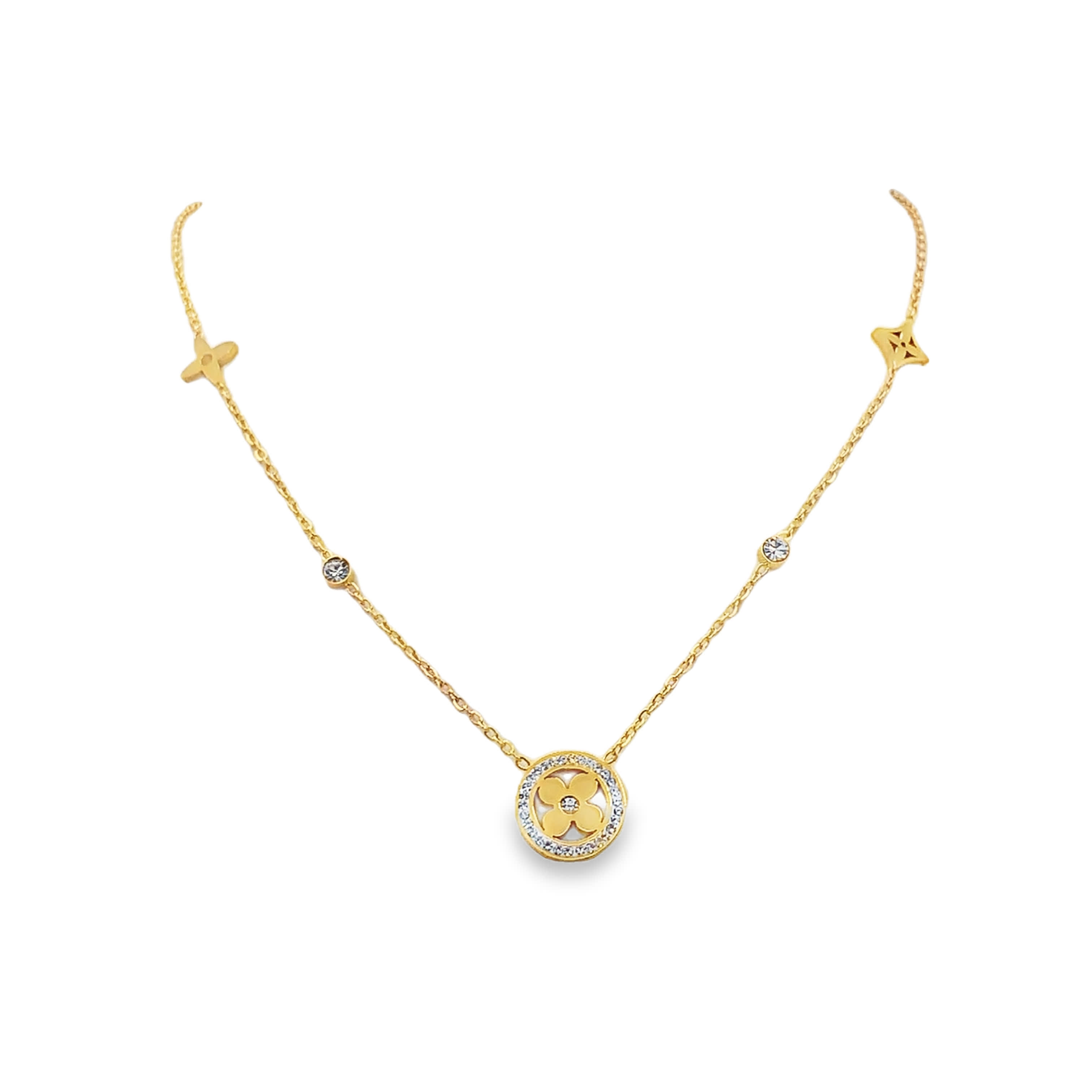 Naszyjnik ze złoconej stali z okrągłym kamieniem