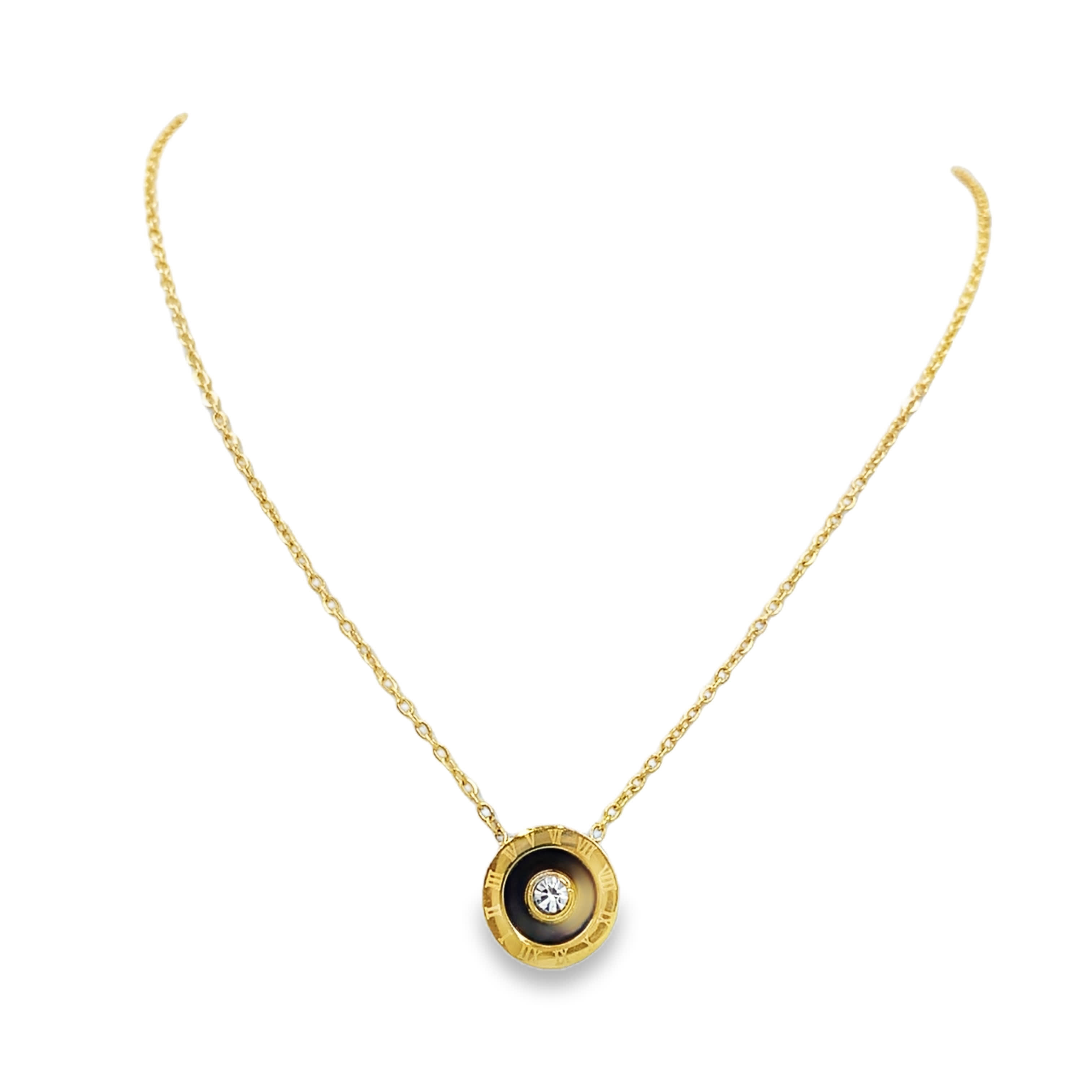 Elegancki złocony naszyjnik z zawieszką z okrągłym kryształem