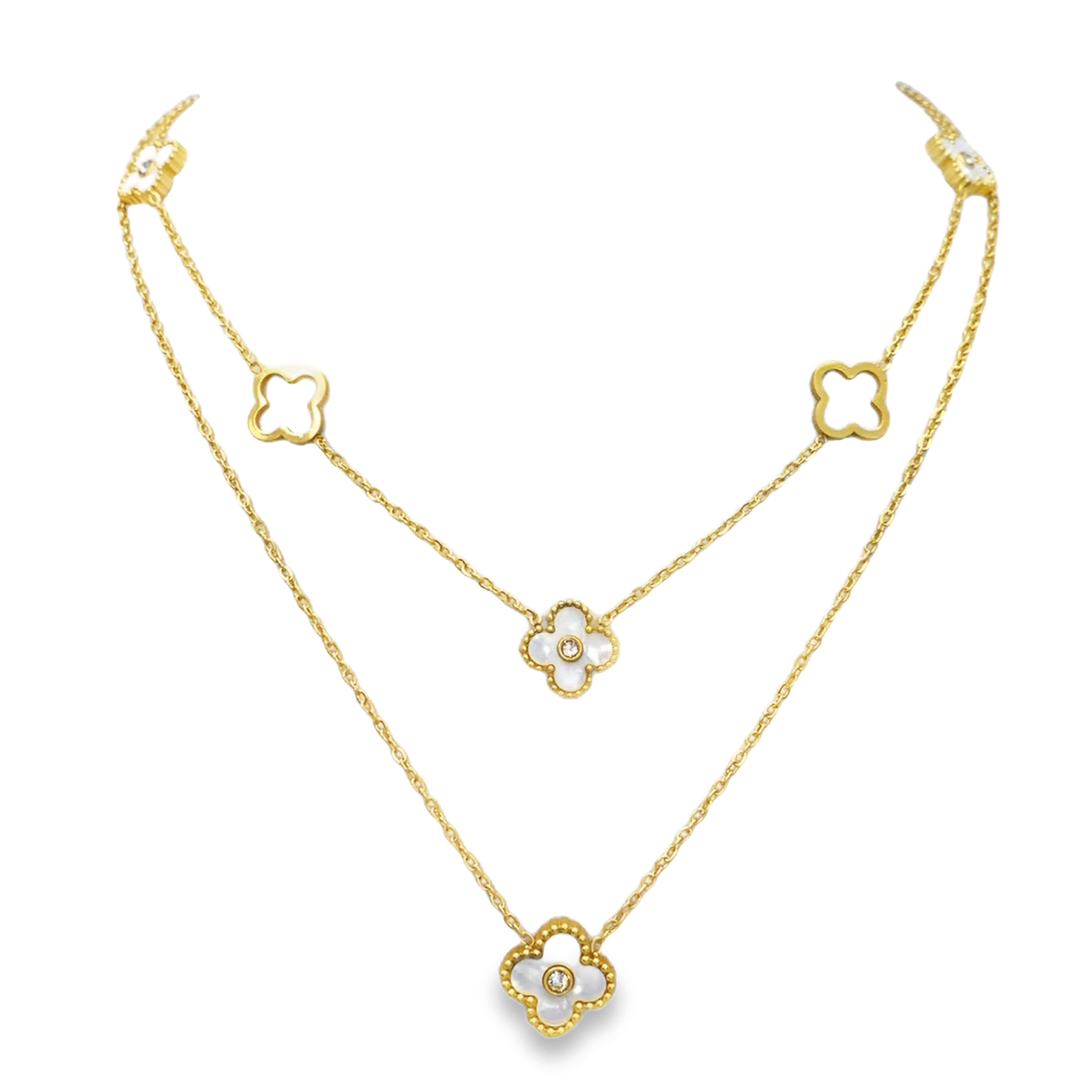 Elegancki naszyjnik z zawieszkami ze złoconej stali z okrągłymi kamieniami