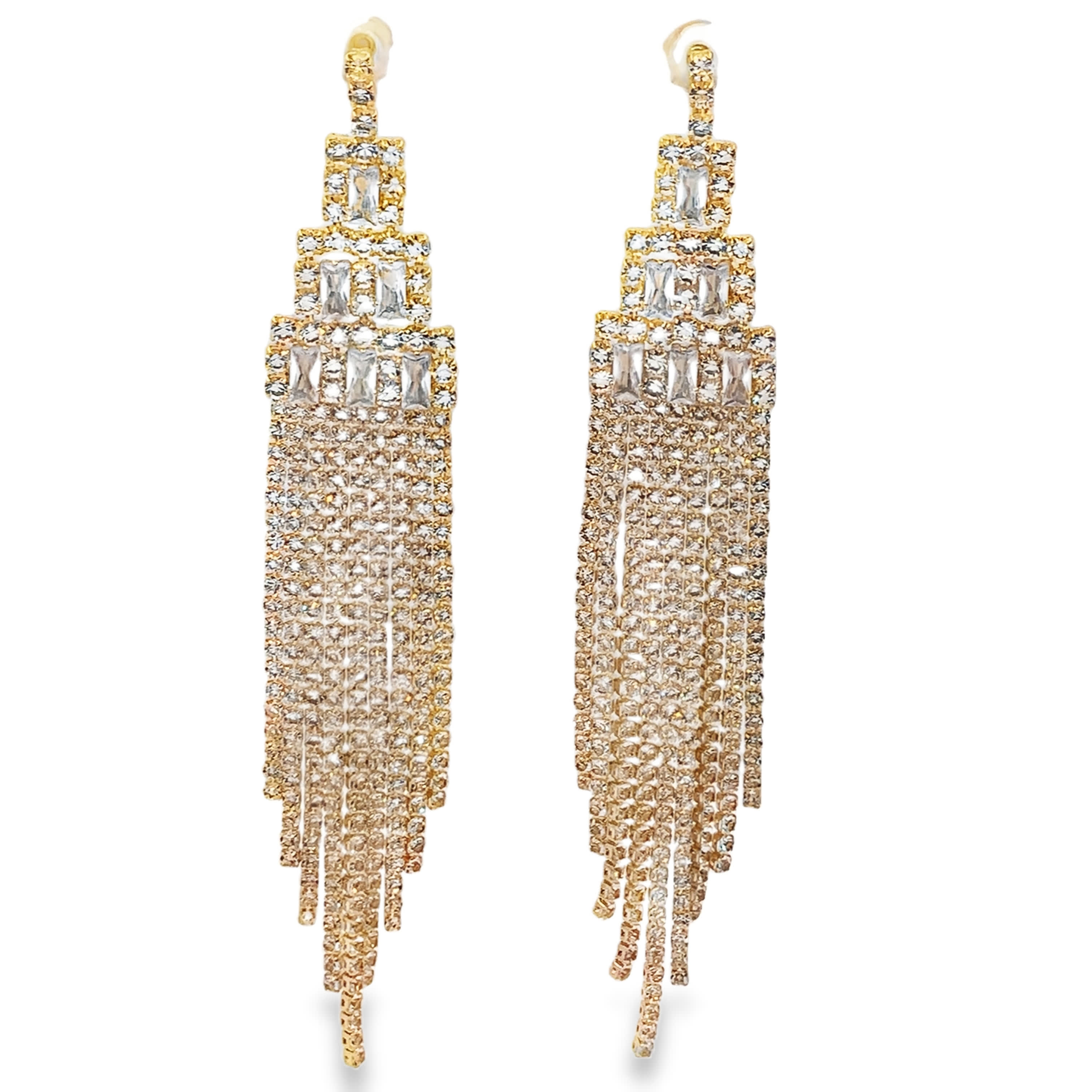 Złocone wiszące kolczyki z okrągłymi kryształkami