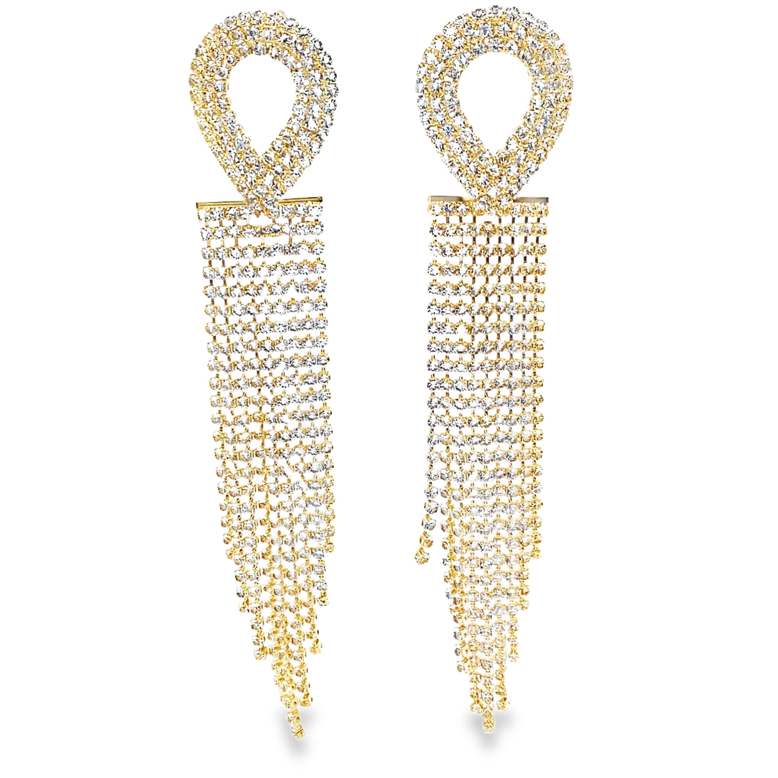 Złocone kryształowe kolczyki zwisające kaskadowo