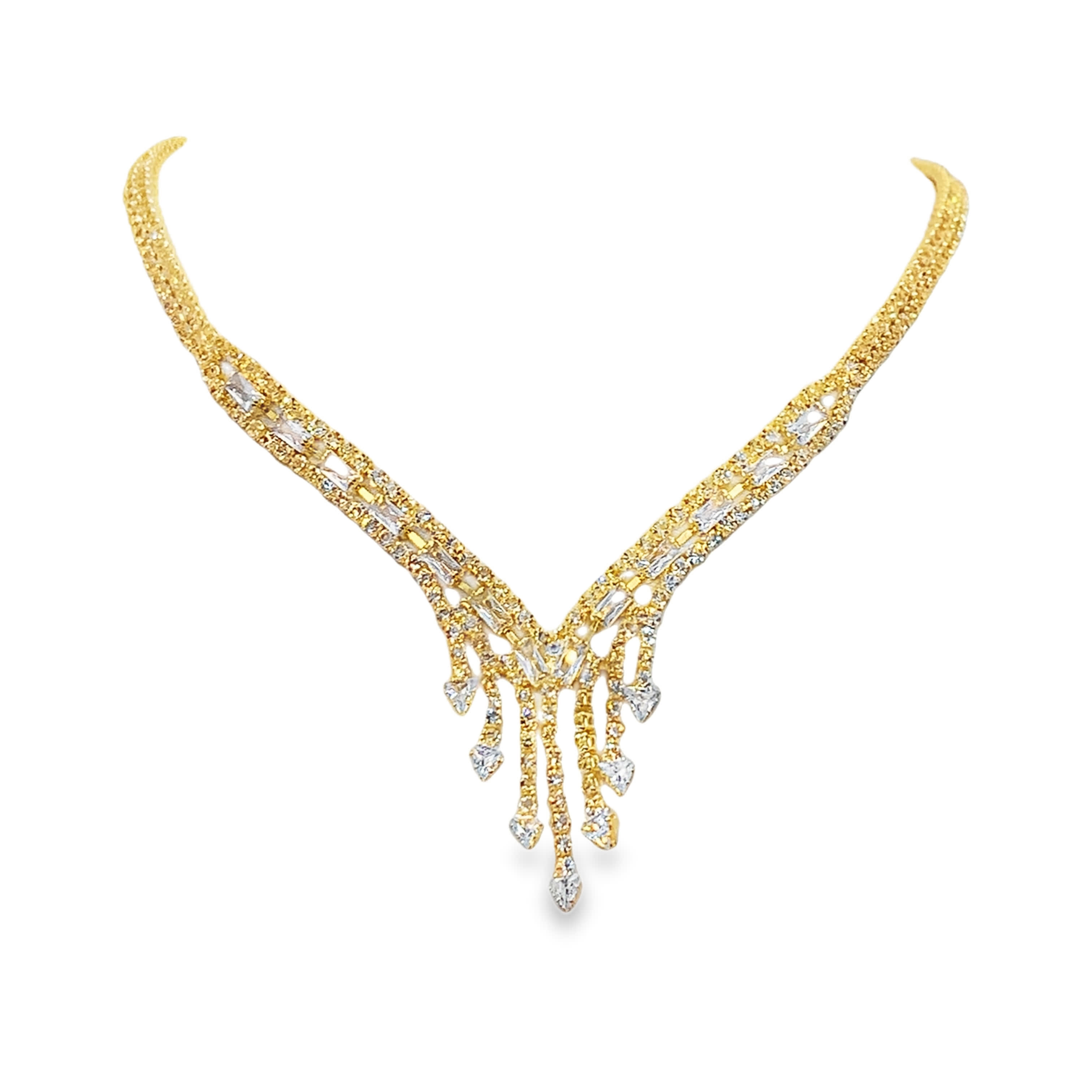 Naszyjnik ze złoconej stali z kamieniami o szlifie okrągłym i kamieniami