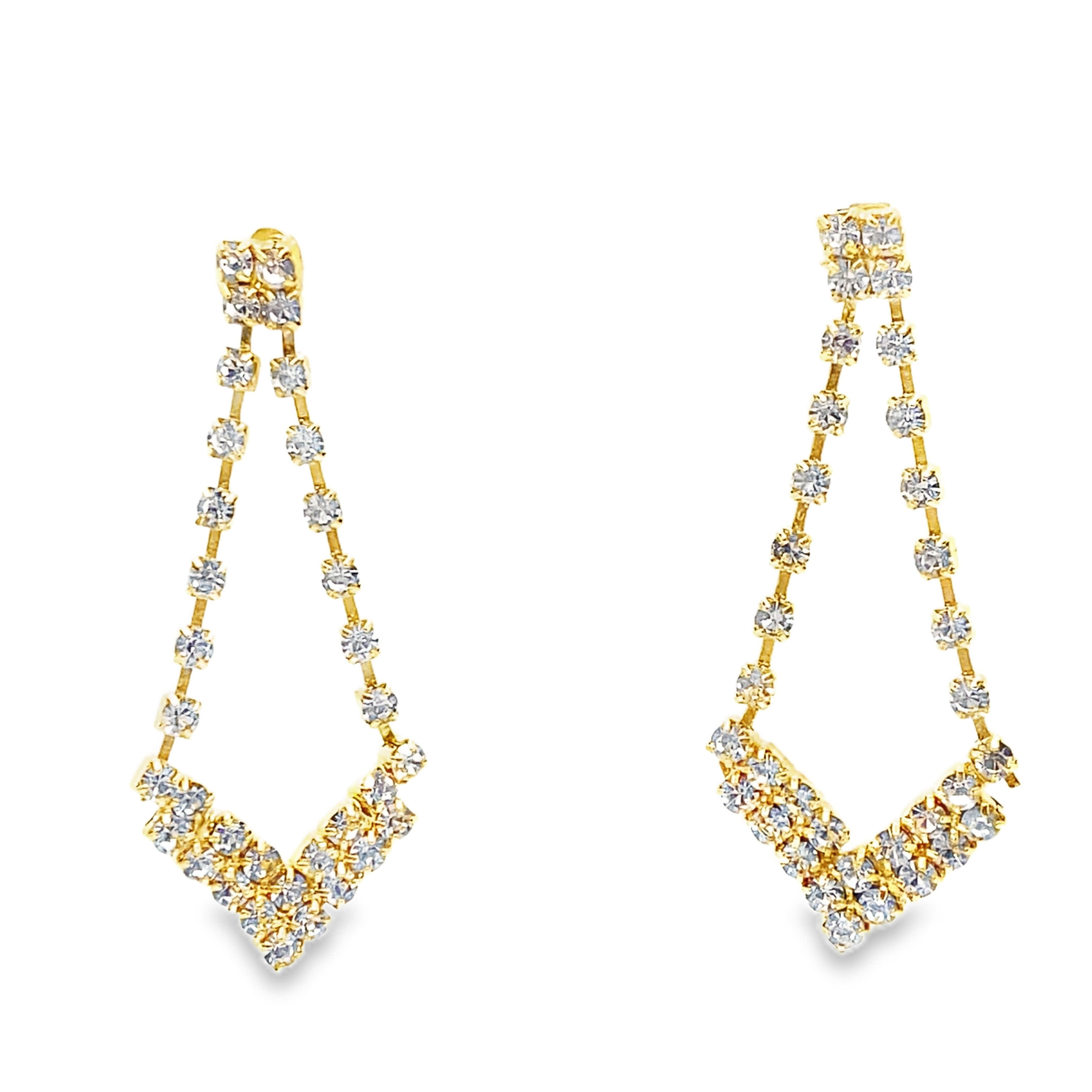 Złocone wiszące kolczyki z okrągłymi kryształowymi akcentami