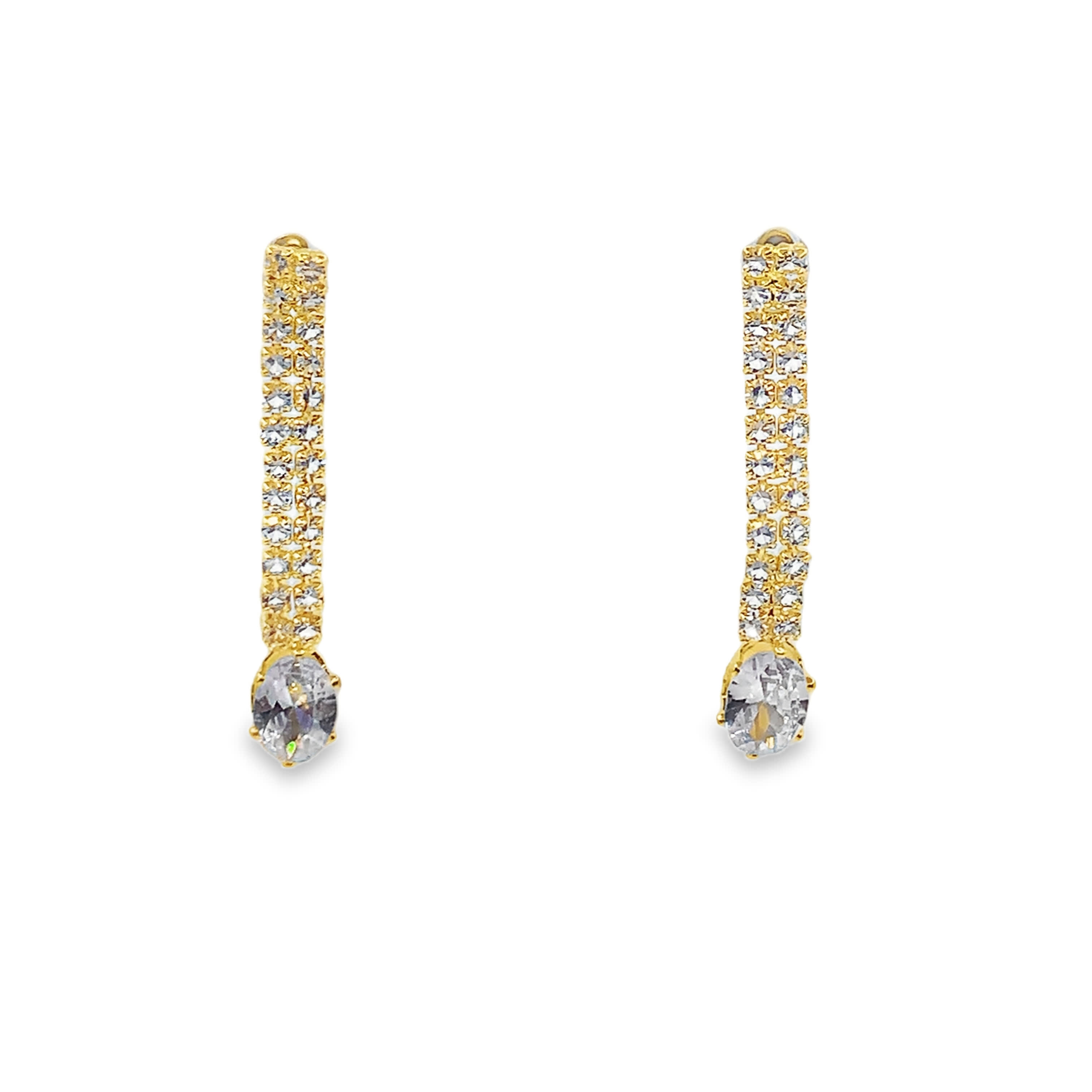 Złocone wiszące kolczyki z błyszczącymi kryształowymi akcentami