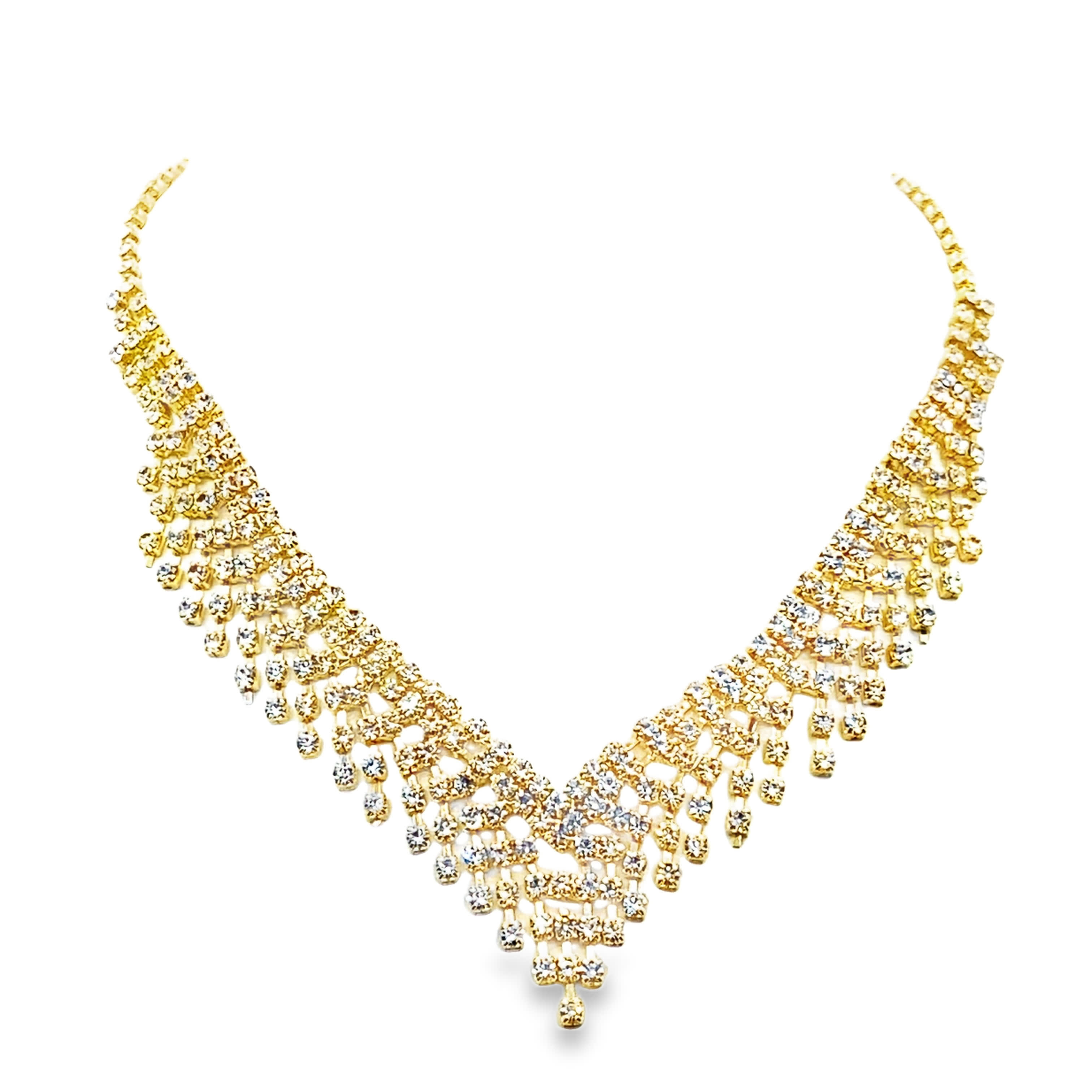 Złocony kryształowy naszyjnik z kamieniami Cascade