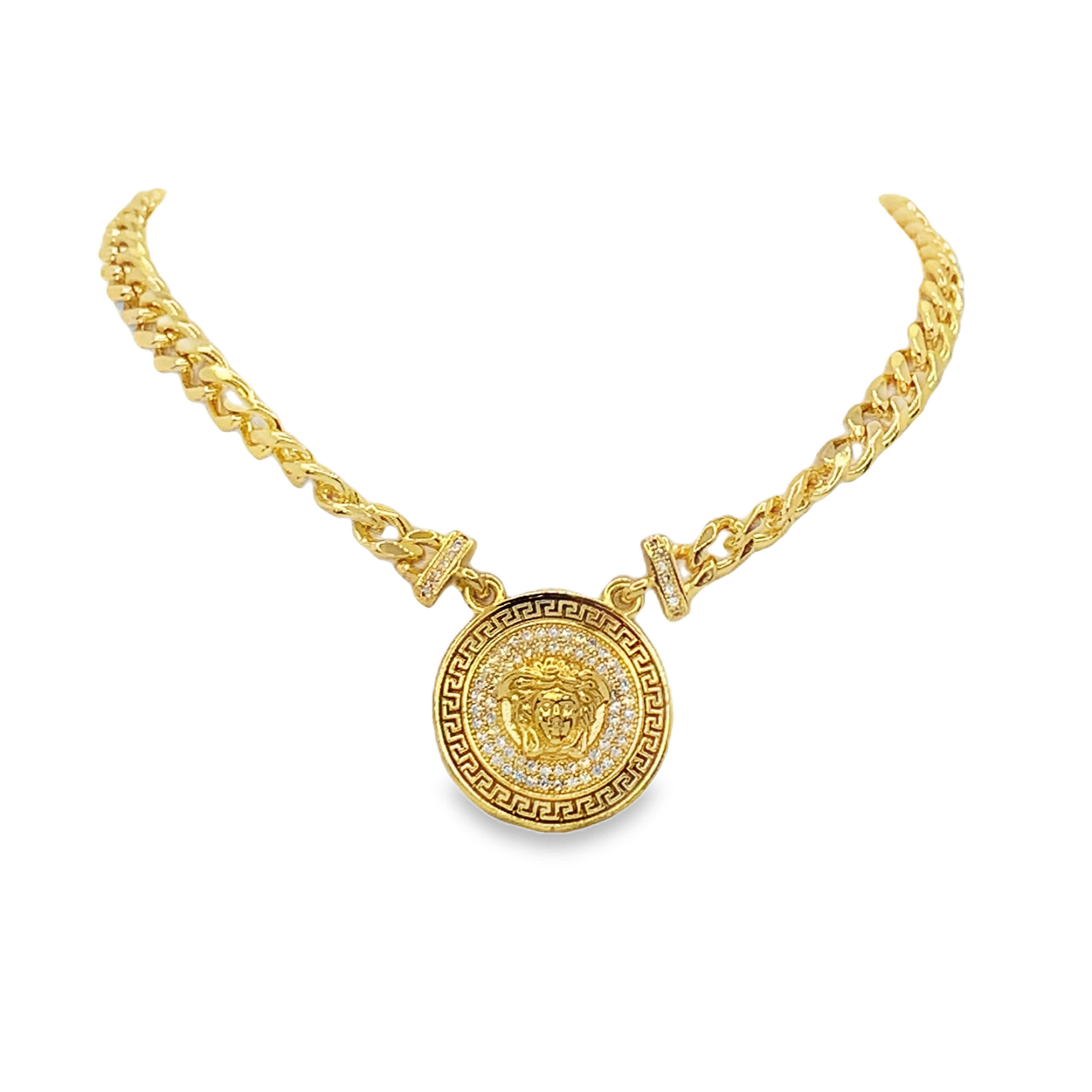 Naszyjnik ze złoconej stali z okrągłym kamieniem