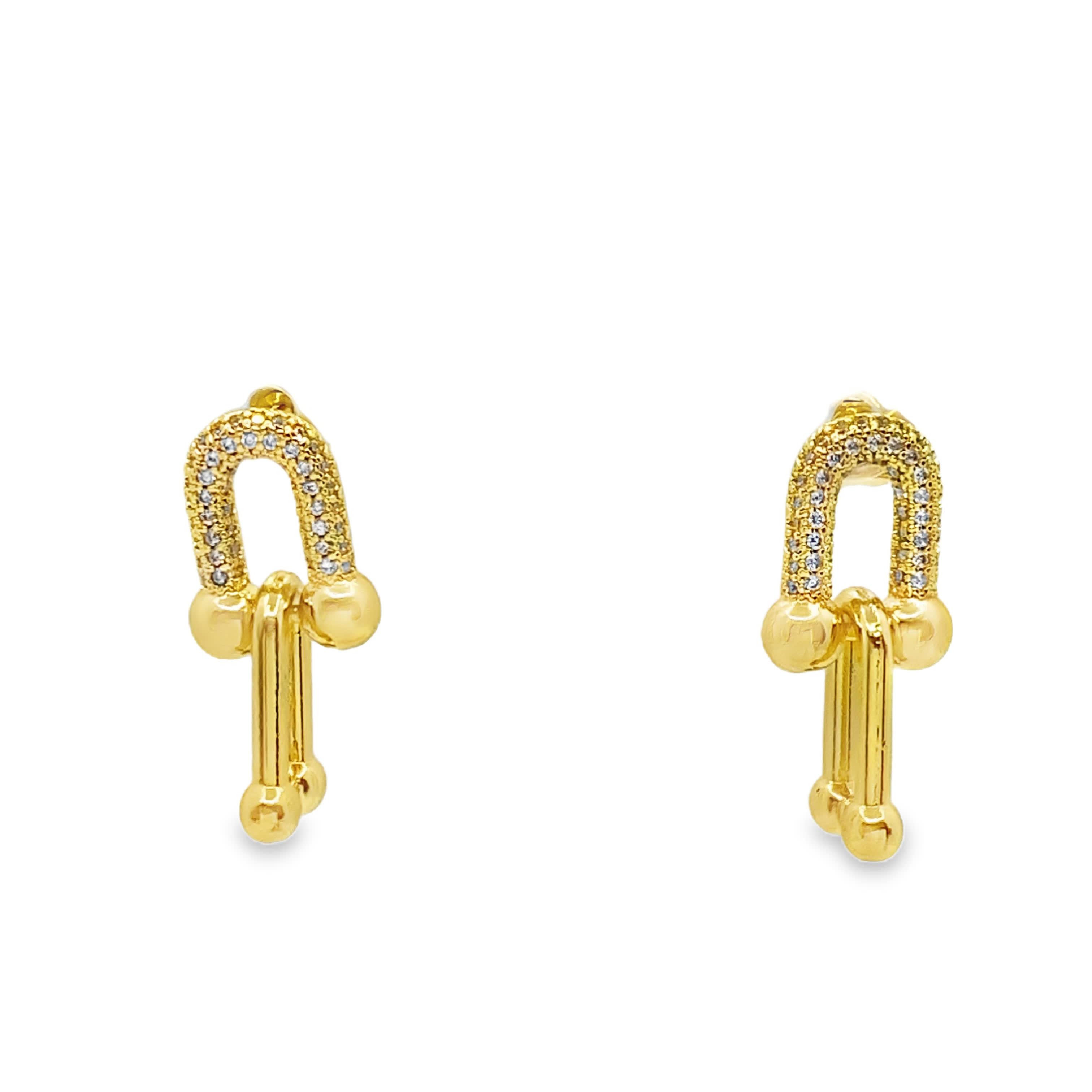 Złocone wiszące kolczyki z okrągłymi kamieniami