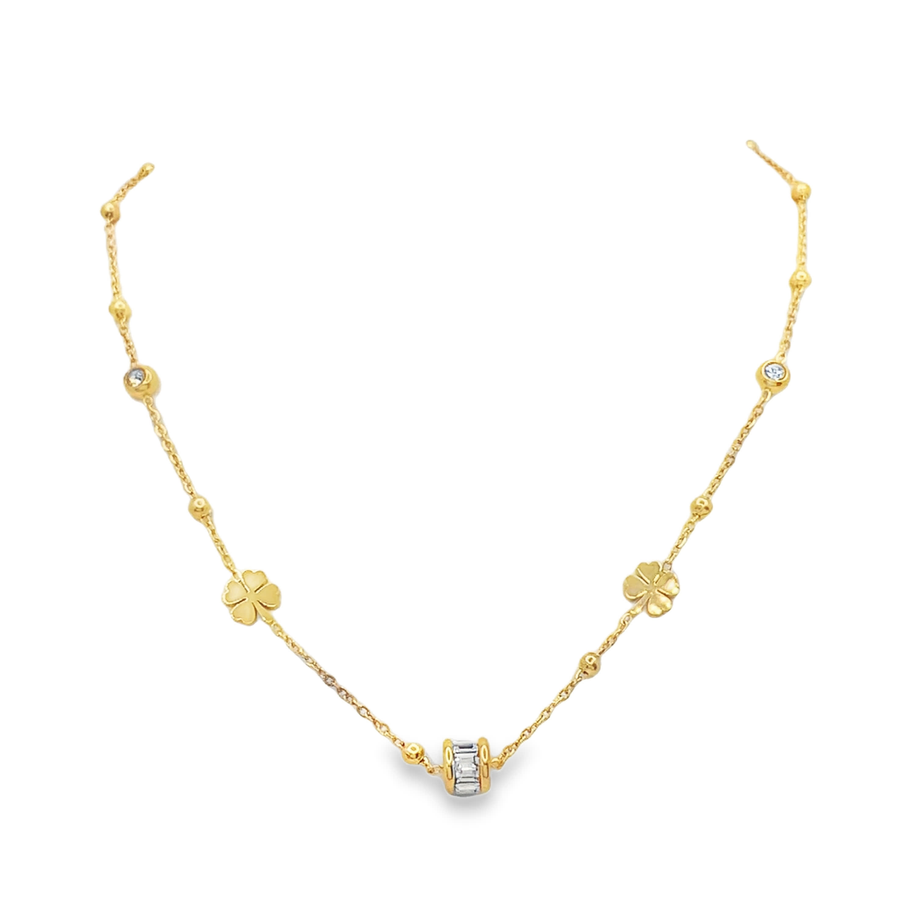 Naszyjnik ze złoconej stali z okrągłymi kamieniami