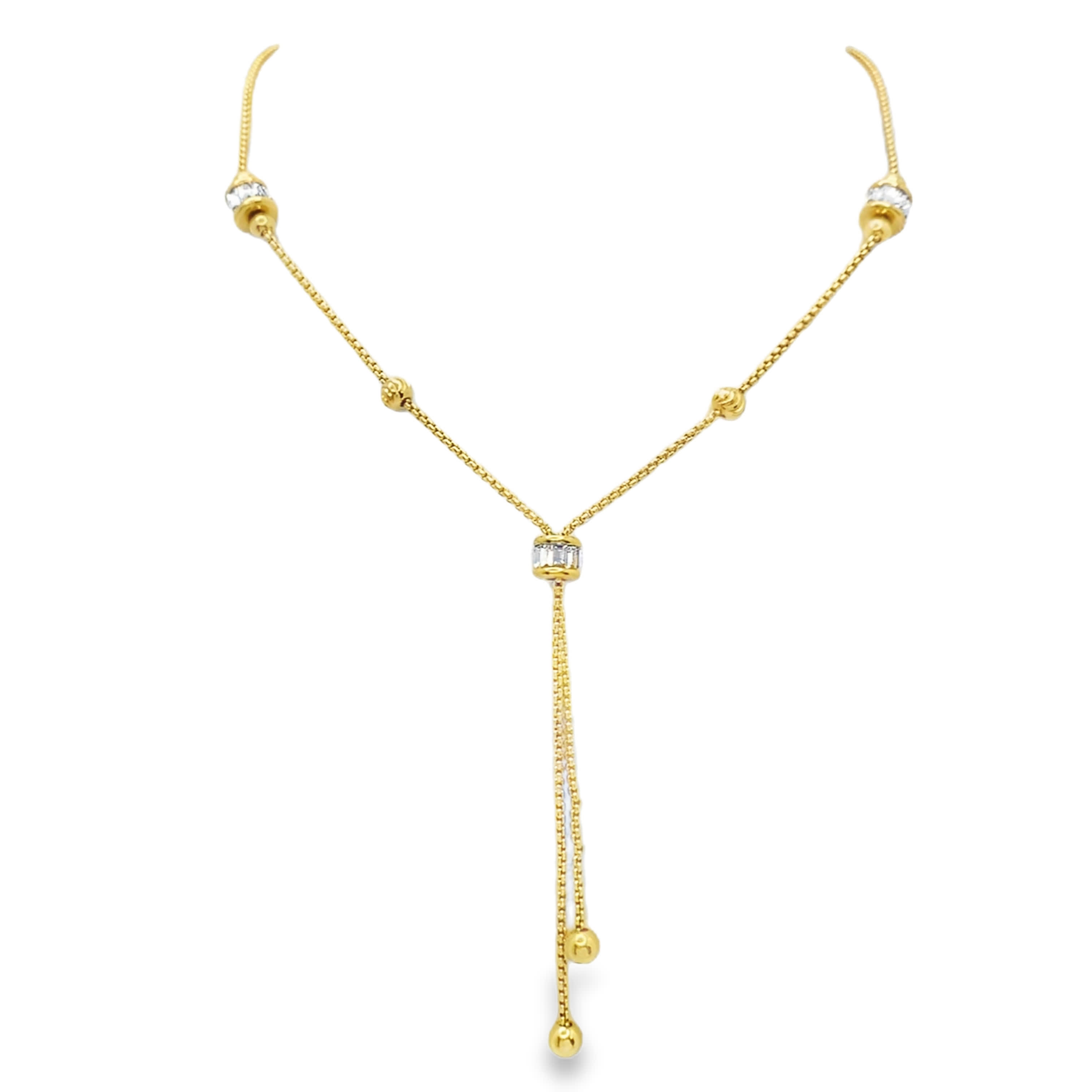 Lśniący naszyjnik ze złoconej stali z okrągłymi kamieniami