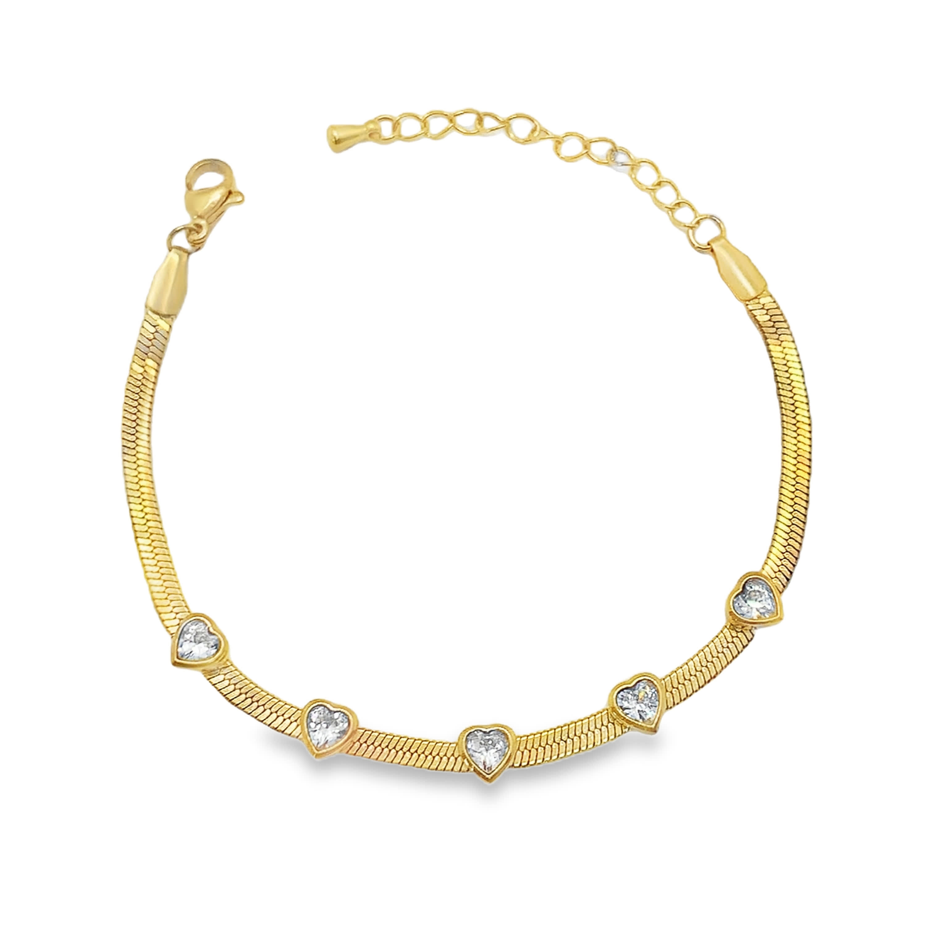 Złocona bransoletka łańcuszkowa z kryształowymi akcentami w kształcie serca