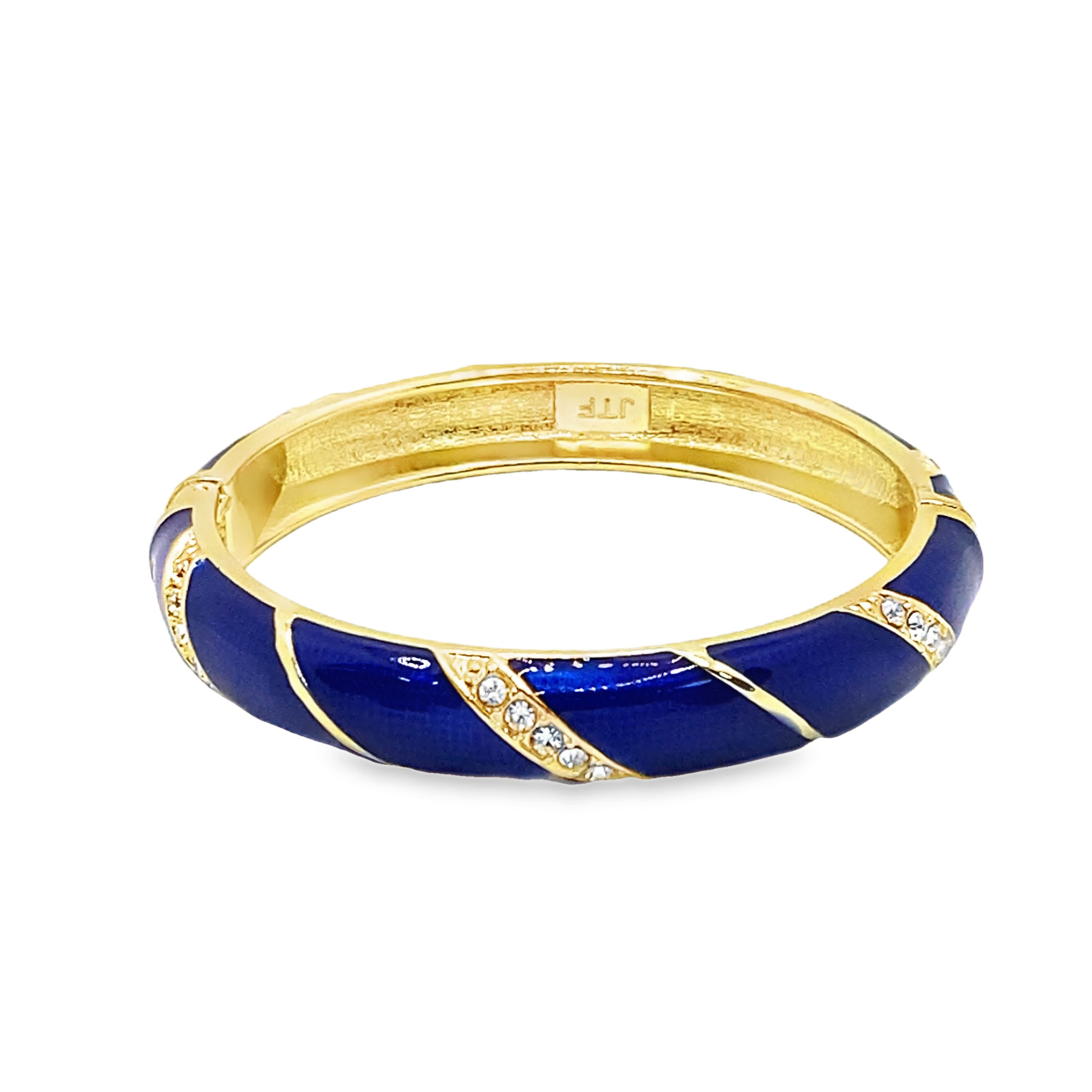 Bransoletka ze złoconej stali z okrągłymi kamieniami i niebieską emalią