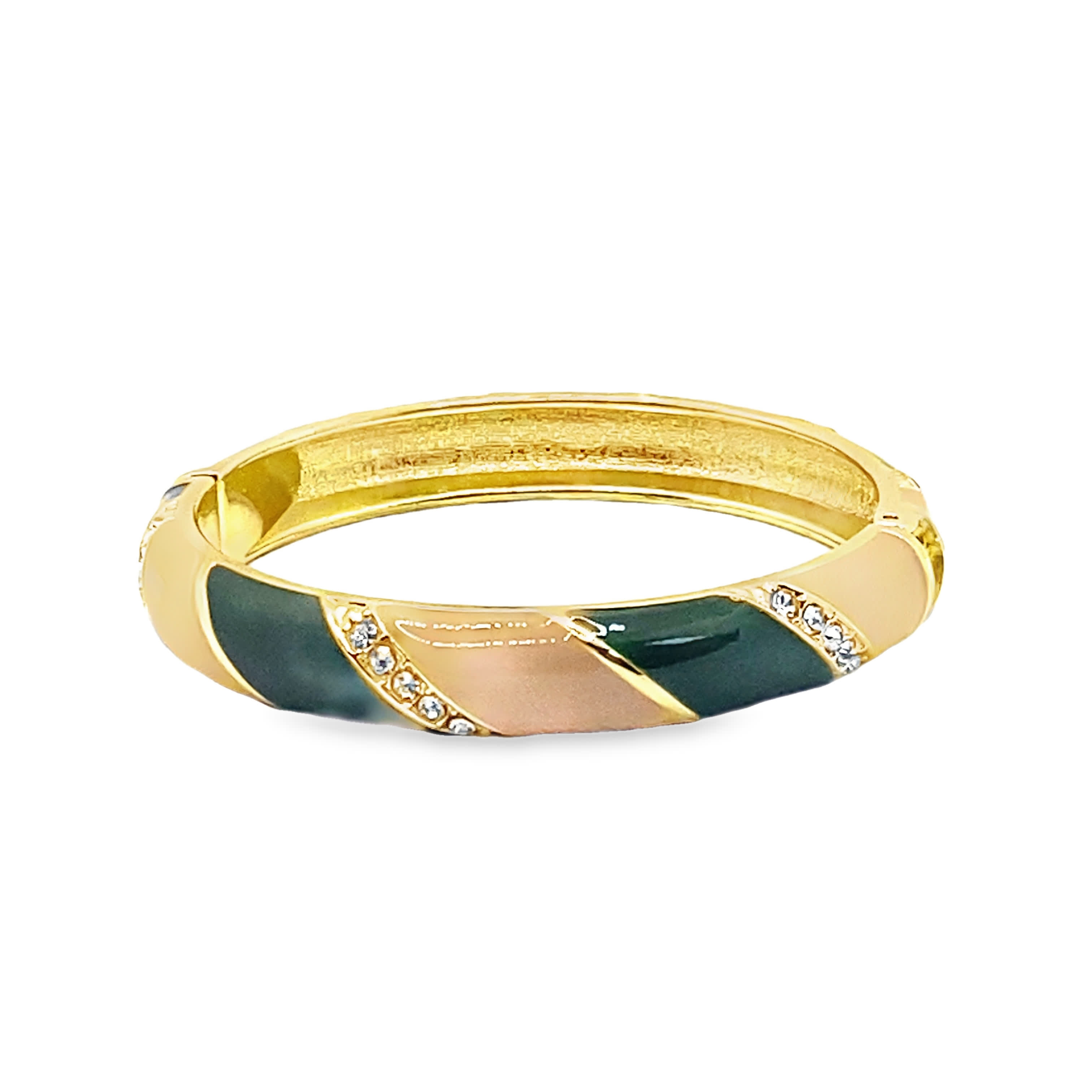 Bransoletka ze złoconej stali z zielonym kryształowym kaboszonem