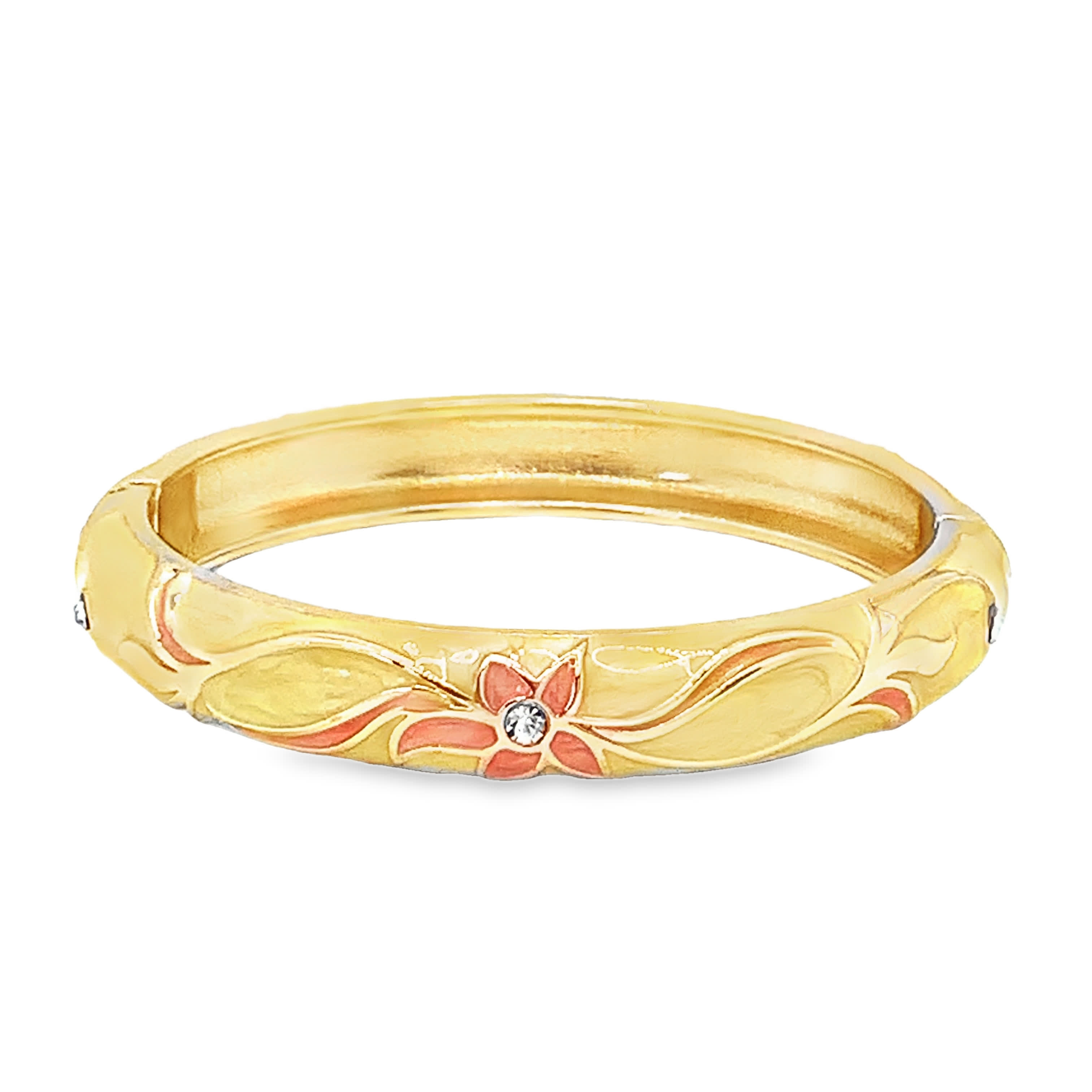 Bransoletka ze złoconej stali z grawerowanym motywem kwiatowym i okrągłym kamieniem