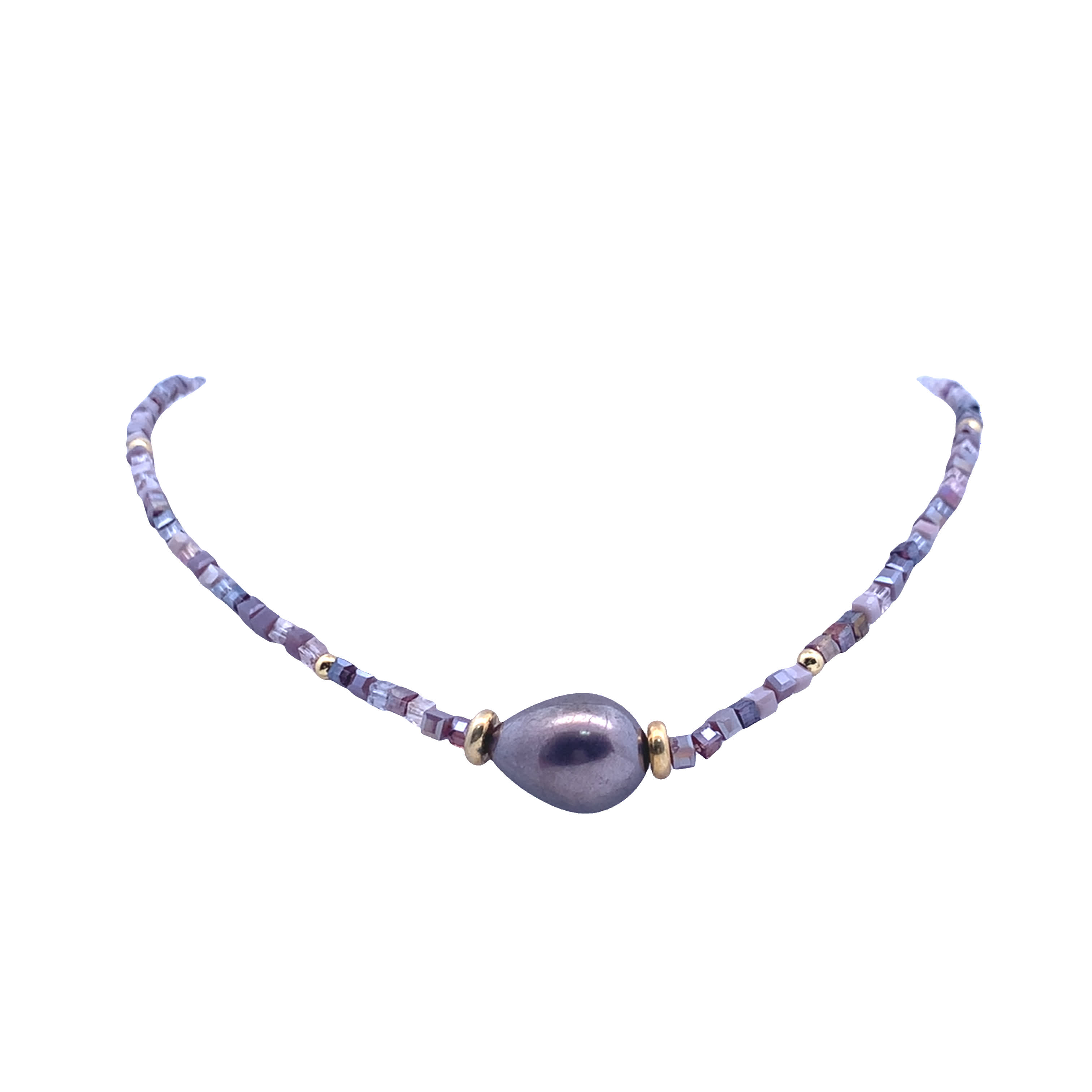 Naszyjnik z pereł barokowych z detalami ze złoconej stali