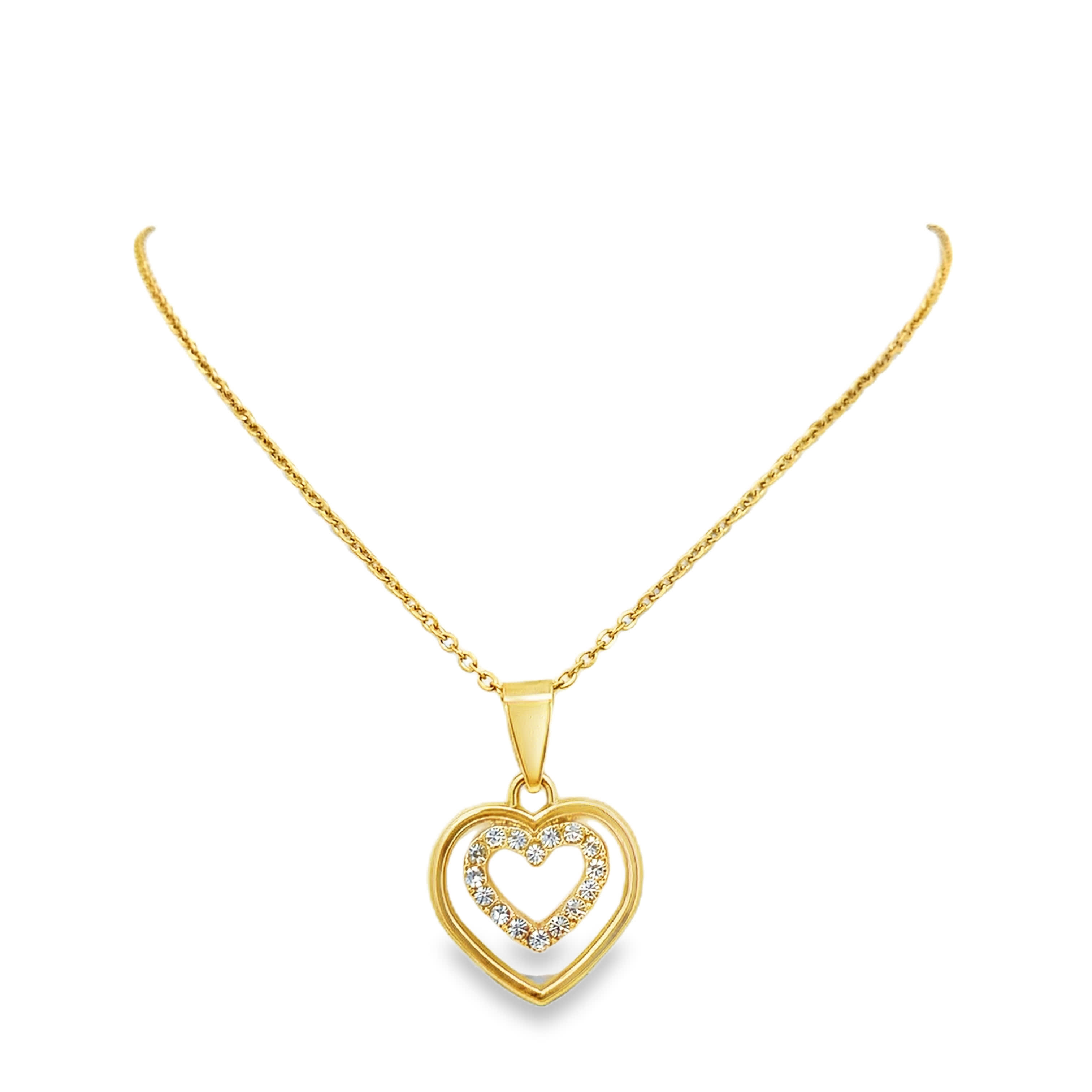 Naszyjnik z wisiorkiem w kształcie serca ze złoconej stali z okrągłym kamieniem