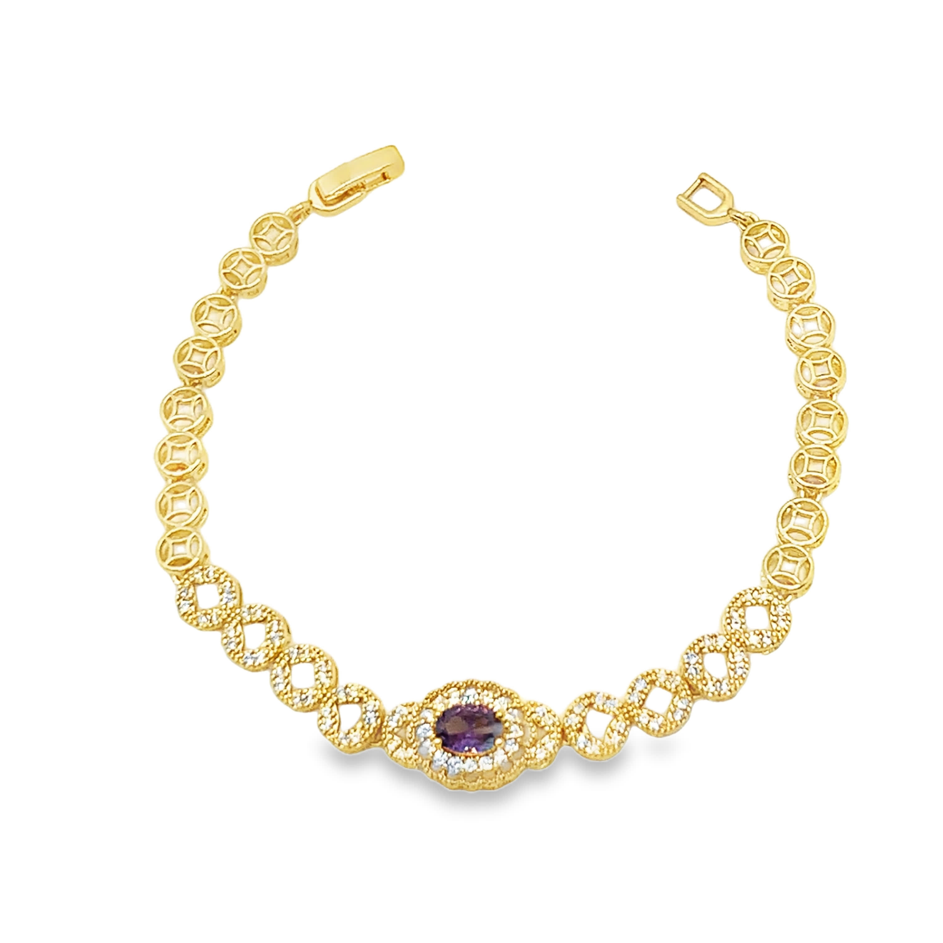 Bransoletka w kolorze żółtego złota z owalnym ametystem