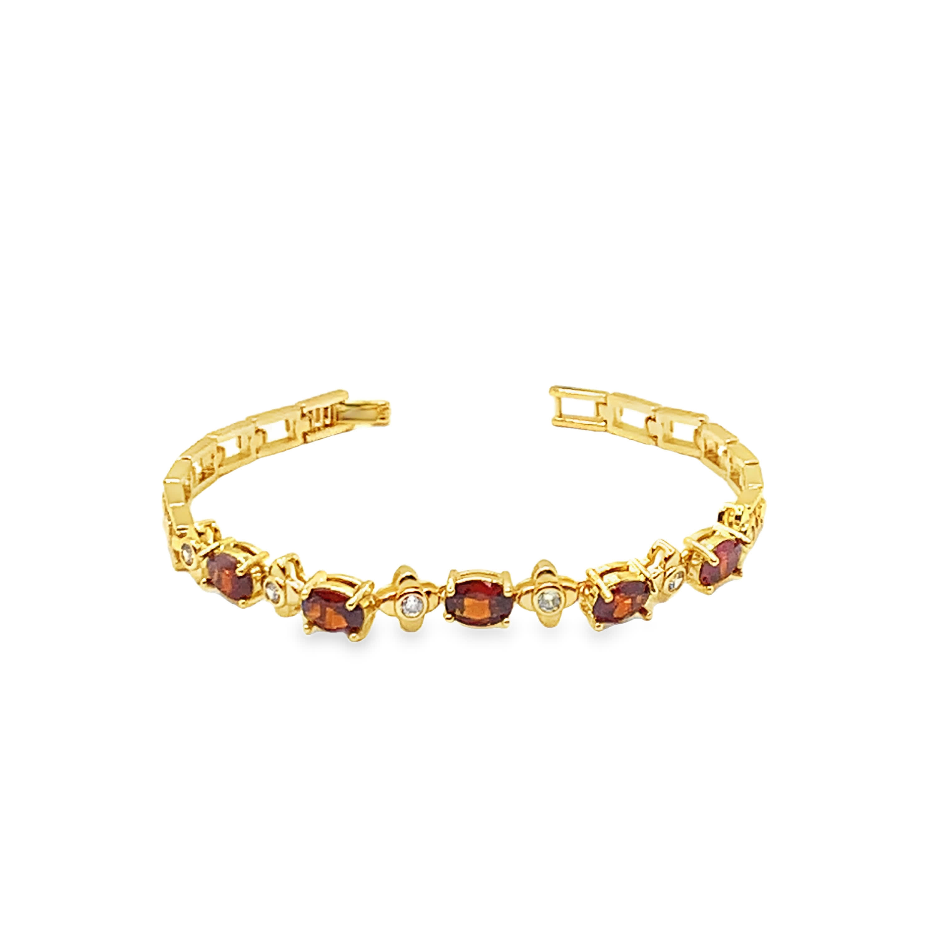 Bransoletka tenisowa w kolorze żółtego złota z owalnymi granatami