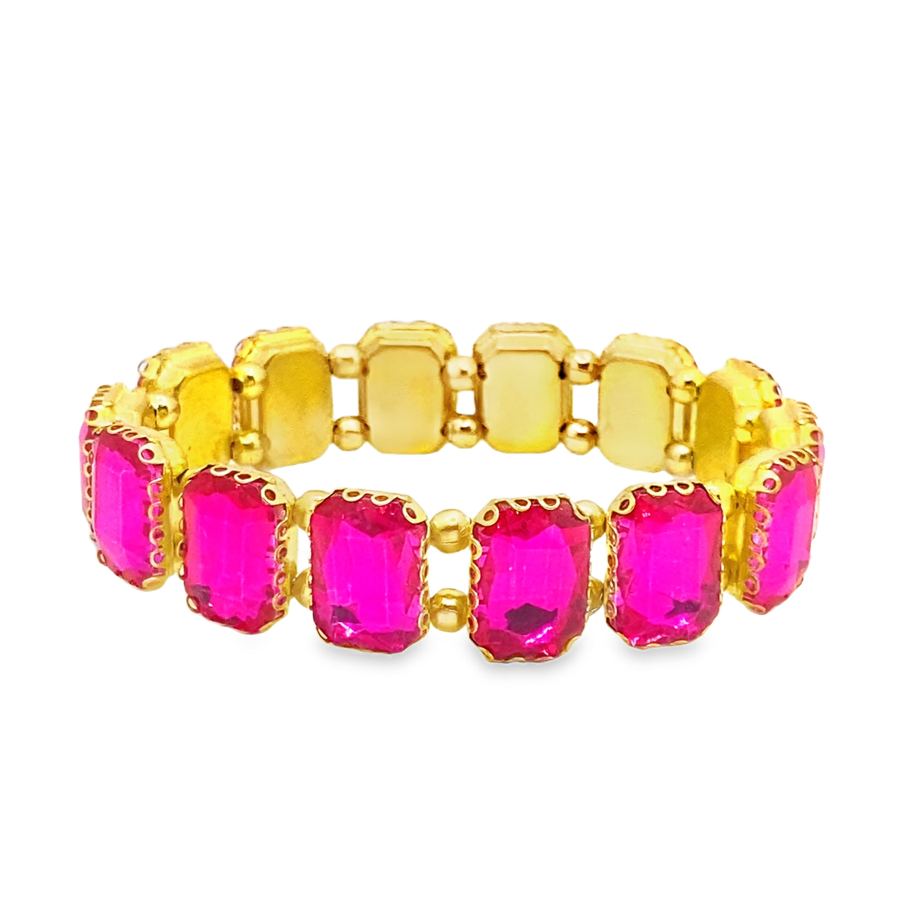 Bransoletka z koralików w kolorze żółtego złota z czerwono-fioletowymi kwadratowymi kryształkami