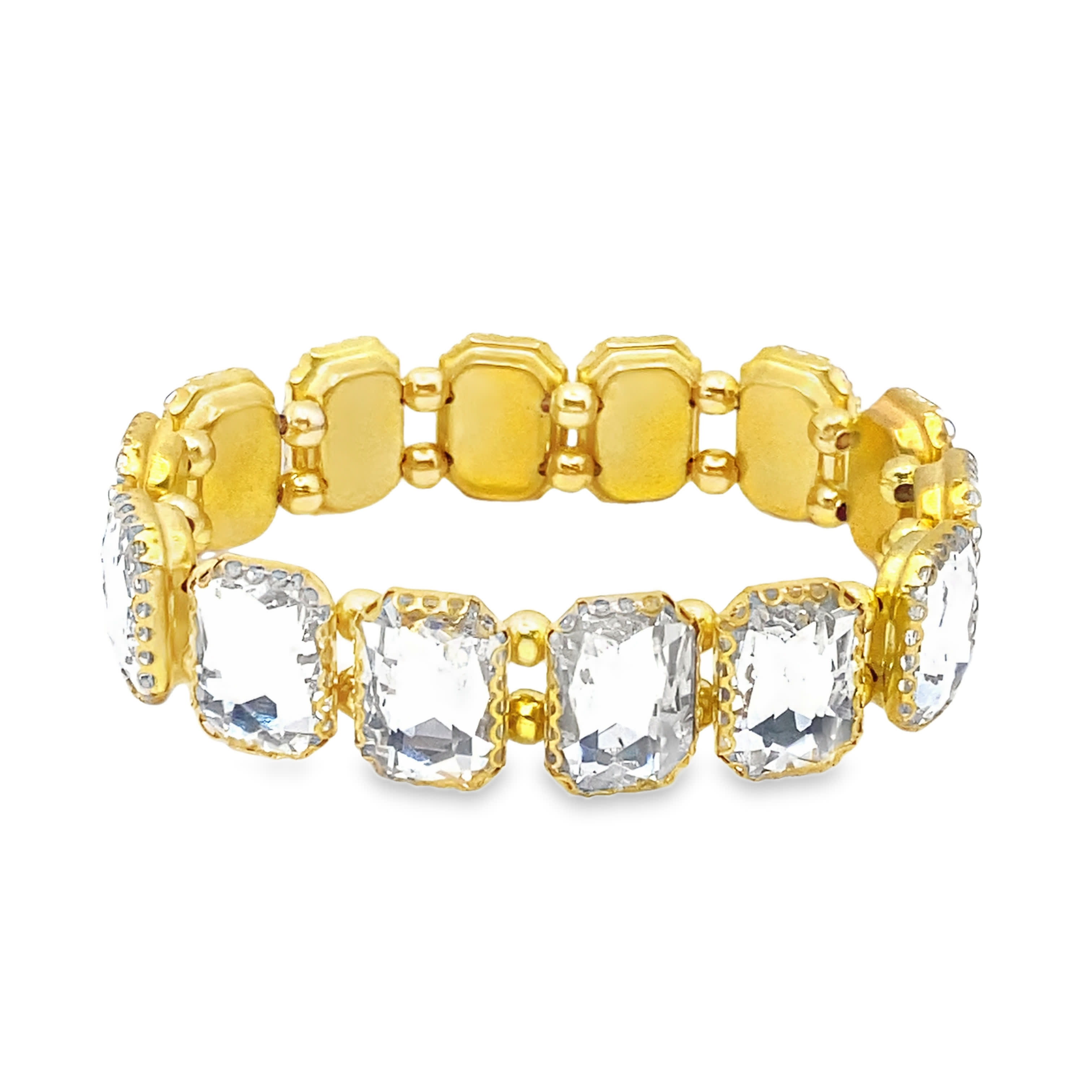 Bransoletka z koralików w kolorze żółtego złota z kwadratowymi kryształami