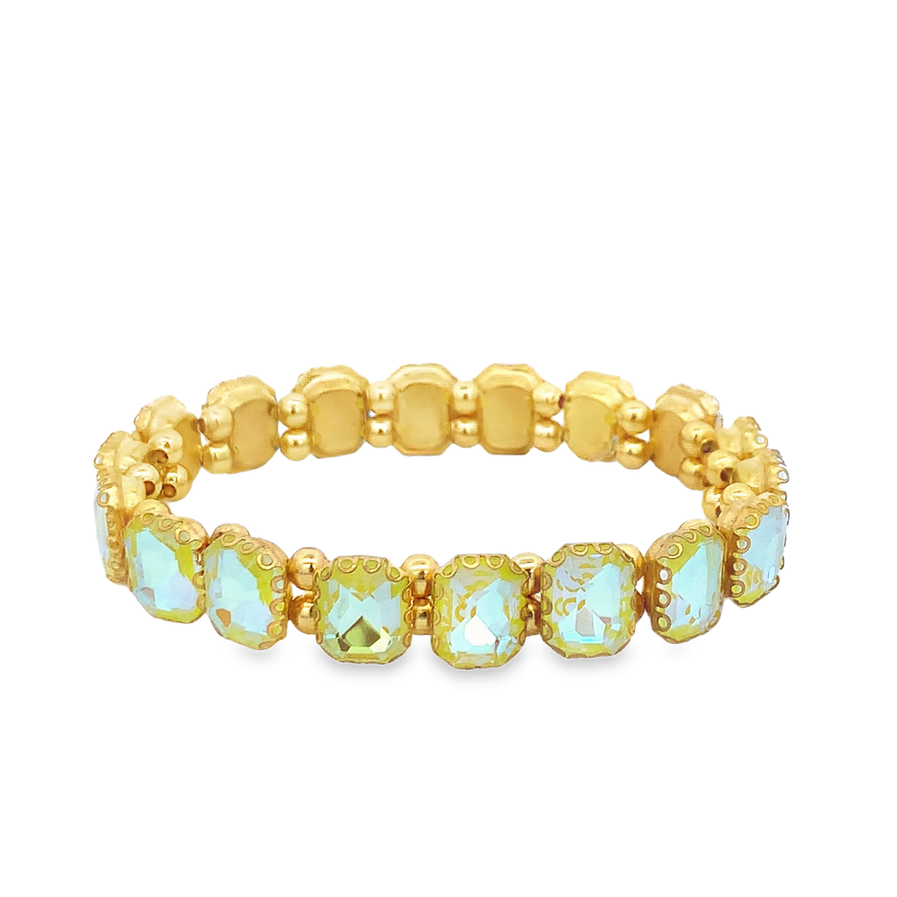 Bransoletka z koralików w kolorze żółtego złota z zielono-niebieskimi kryształowymi kaboszonami