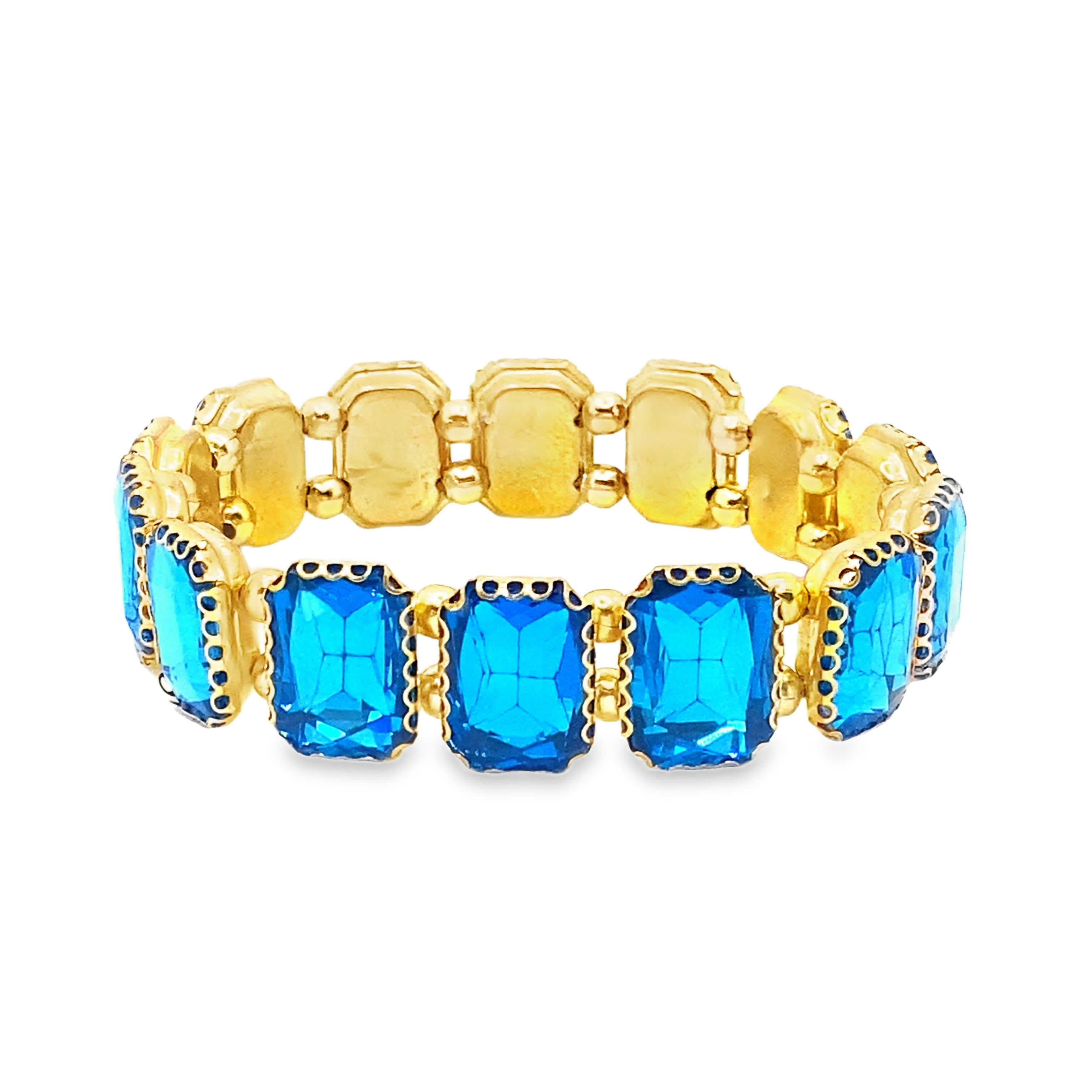 Bransoletka z koralików w kolorze żółtego złota z niebieskimi kryształowymi akcentami
