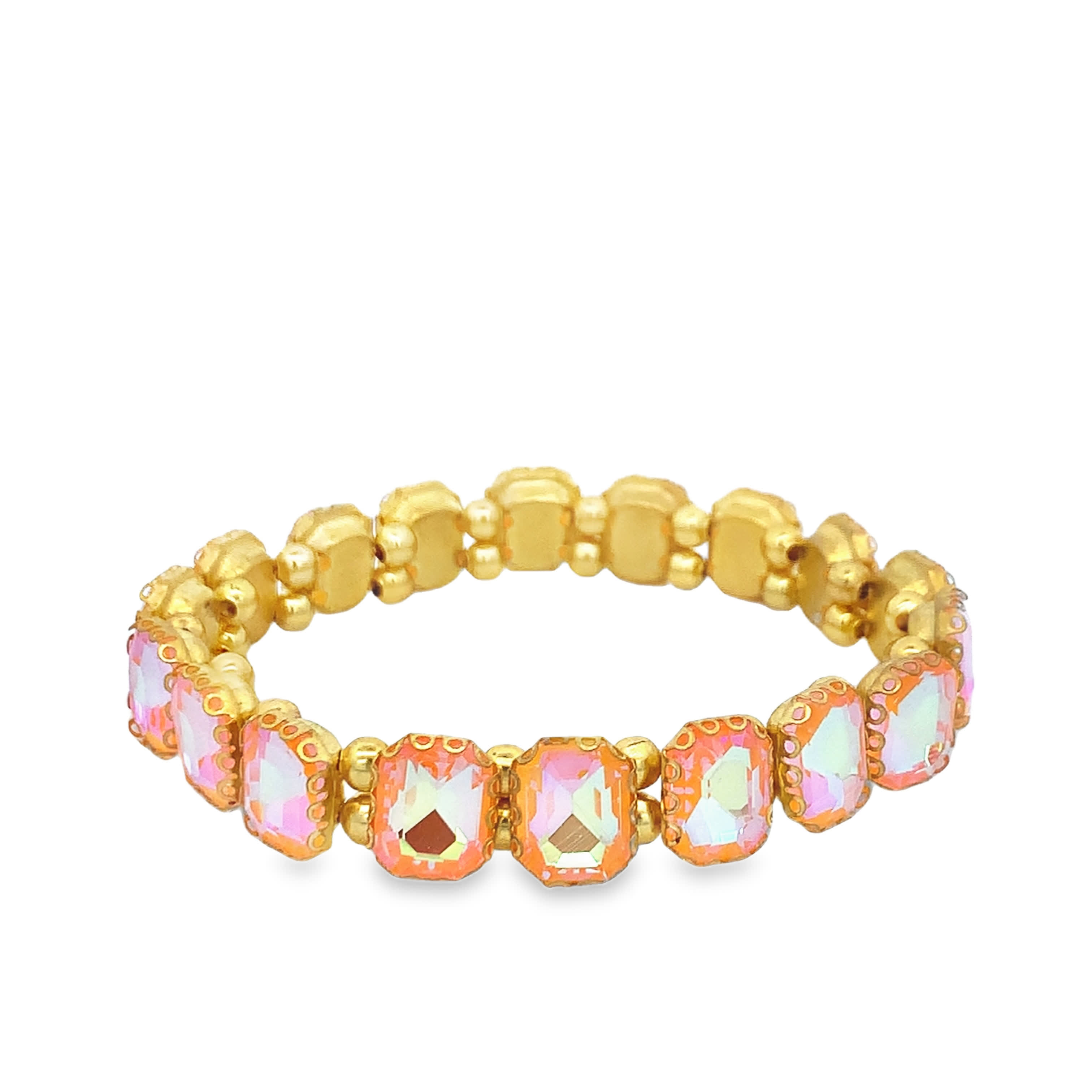 Bransoletka tenisowa w kolorze żółtego złota z pomarańczowo-czerwonym kryształem