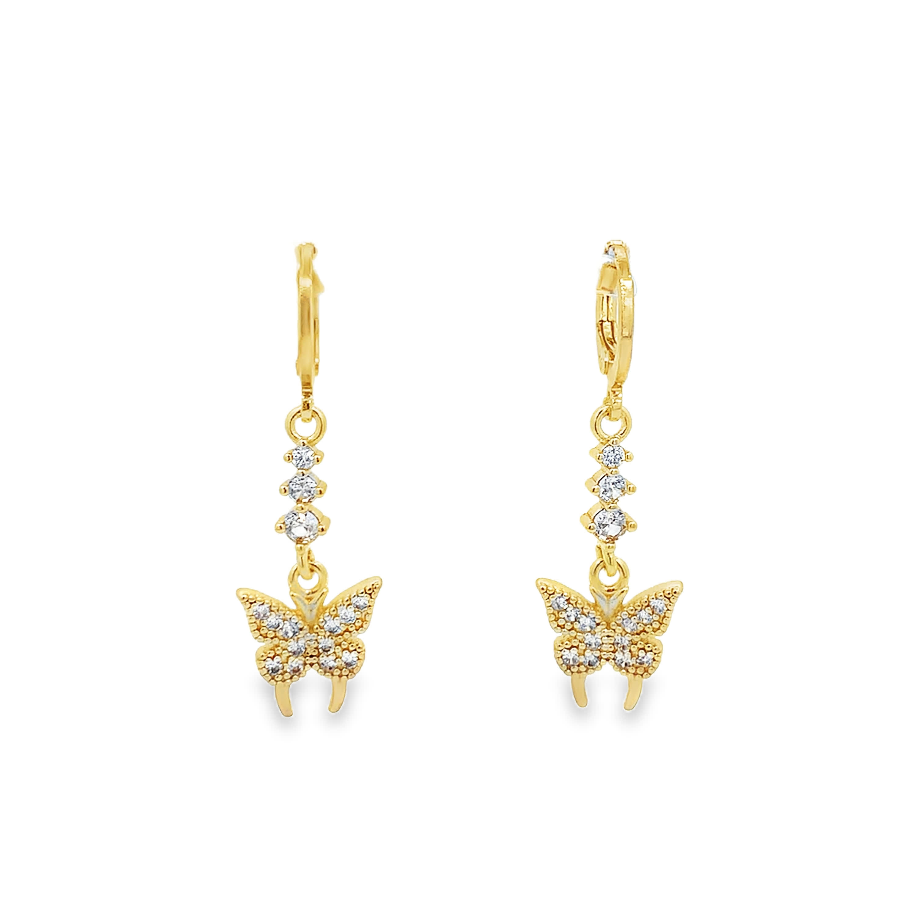 Kolczyki w kolorze żółtego złota w kształcie motyla z okrągłymi diamentami