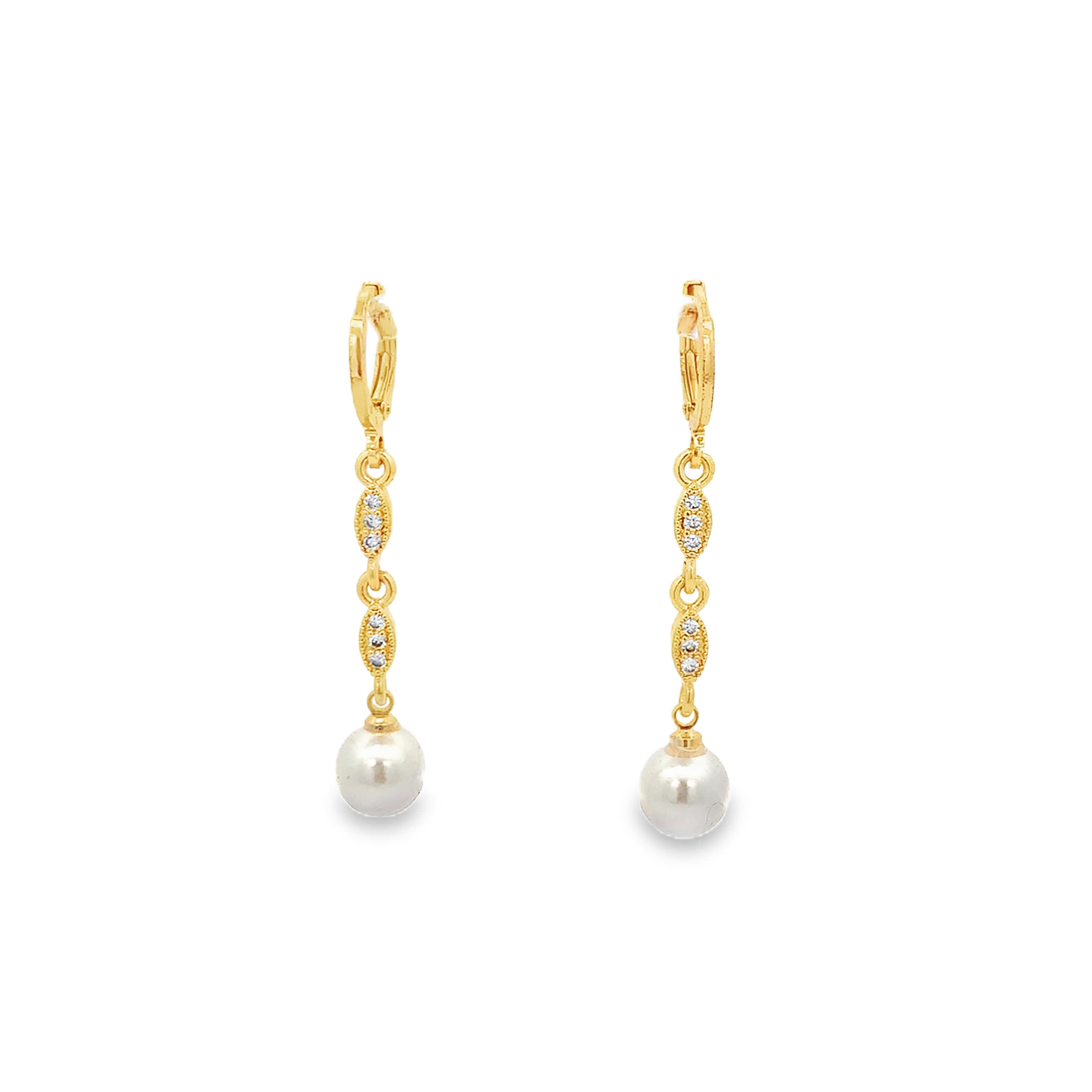 Kolczyki wiszące w kolorze żółtego złota z okrągłą perłą