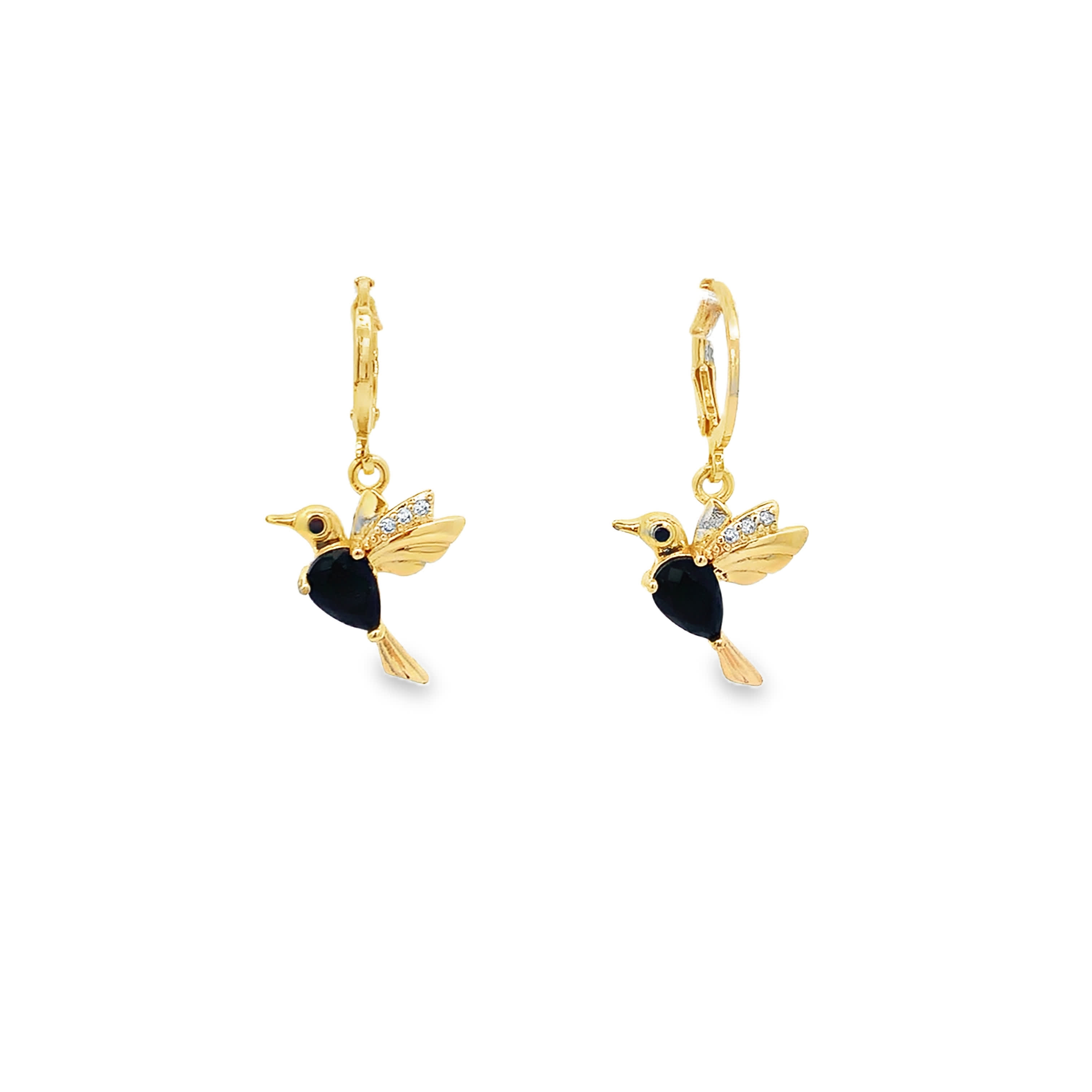 Kolczyki wiszące w kolorze żółtego złota w kształcie kolibra