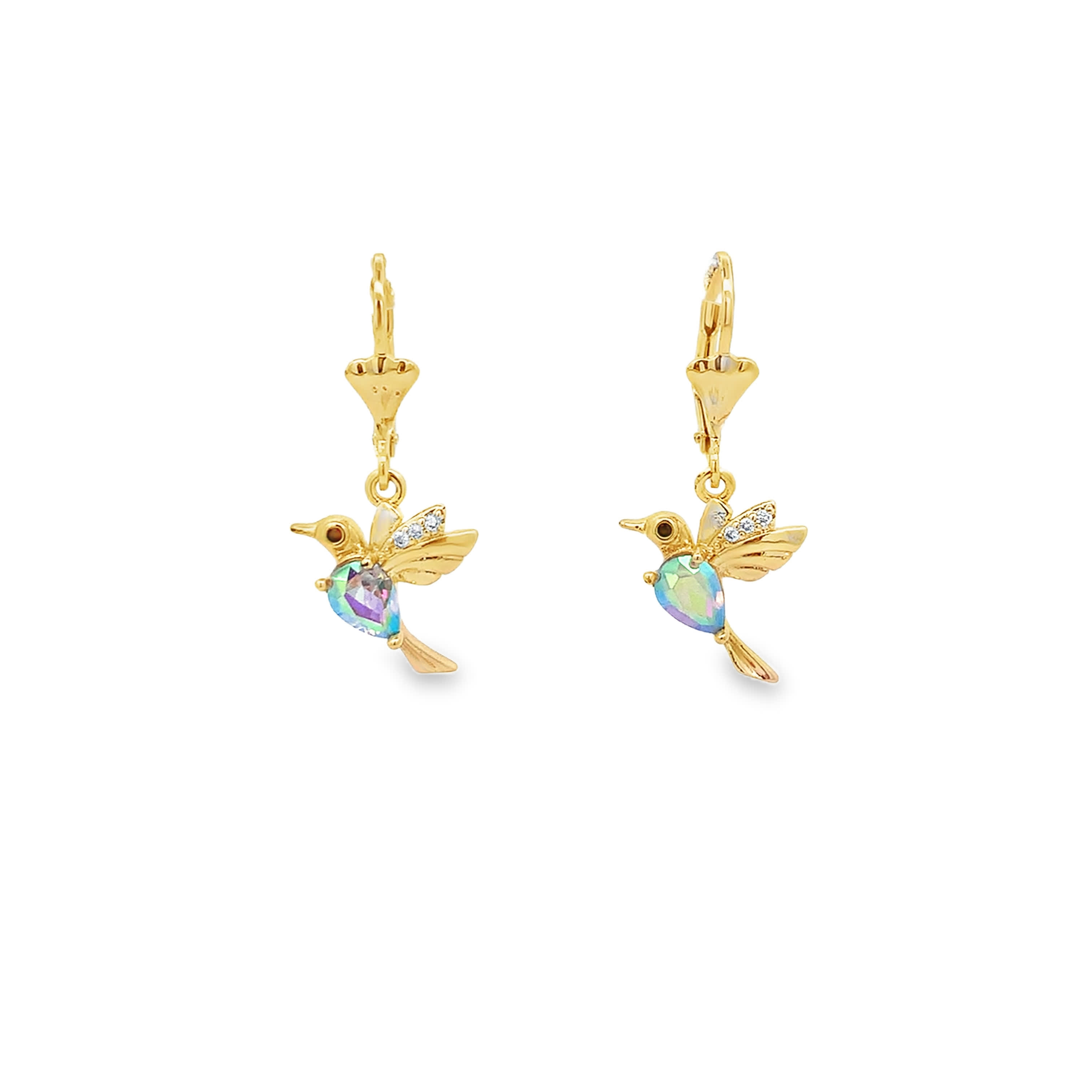 Złote kolczyki z kolibrem