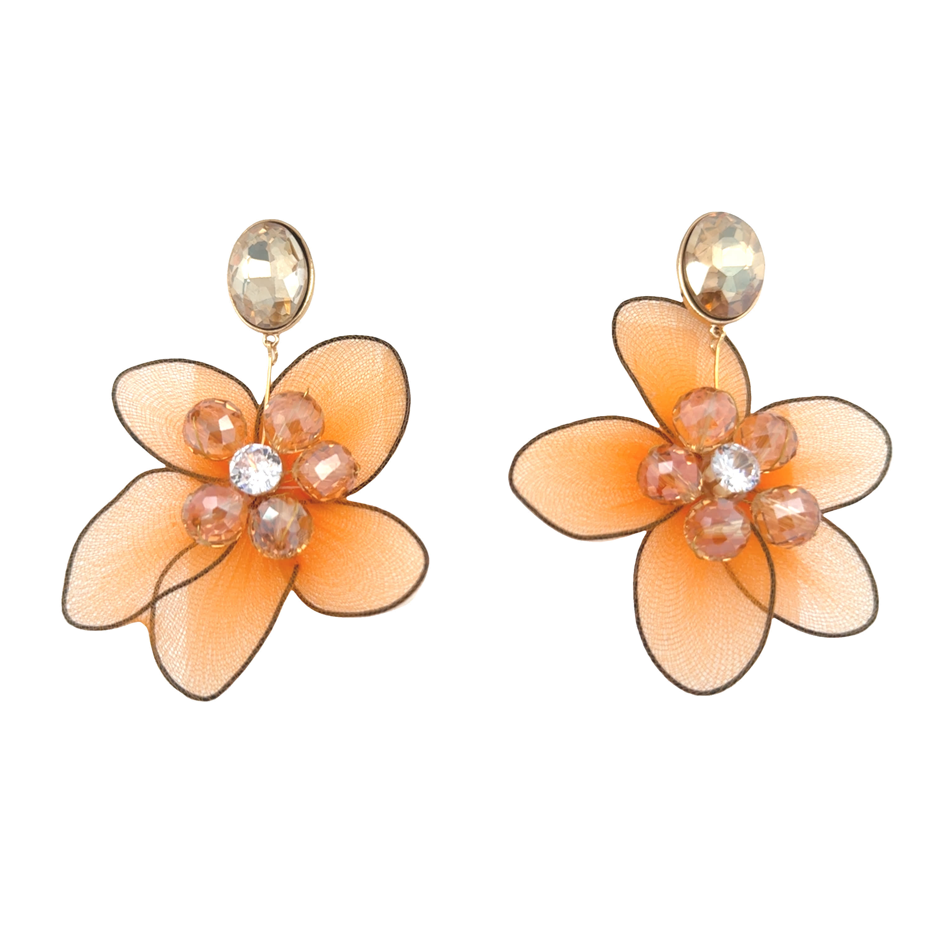 Kolczyki wiszące w kolorze żółtego złota z pomarańczowo-żółtymi kryształkami