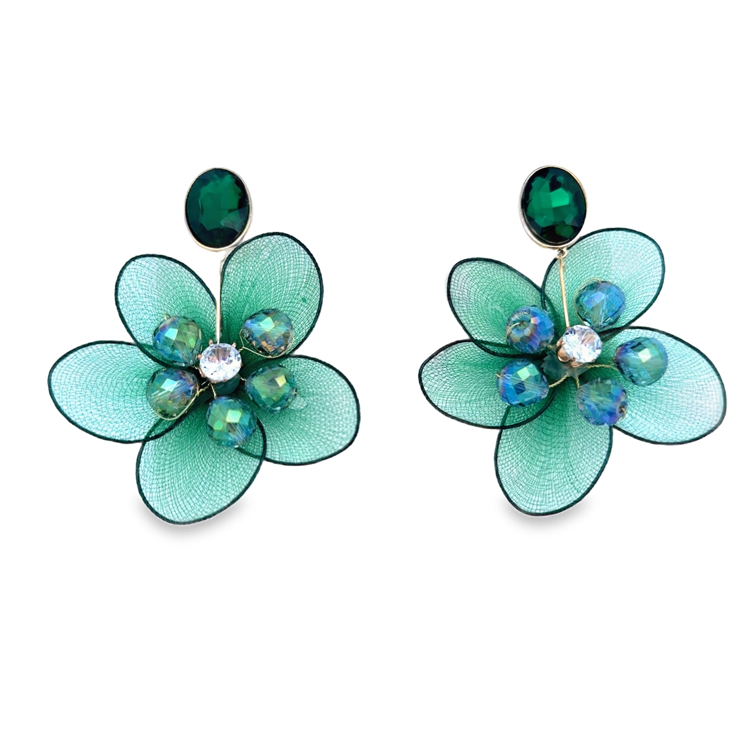 Kolczyki wiszące z zielonym kryształem kaboszonowym