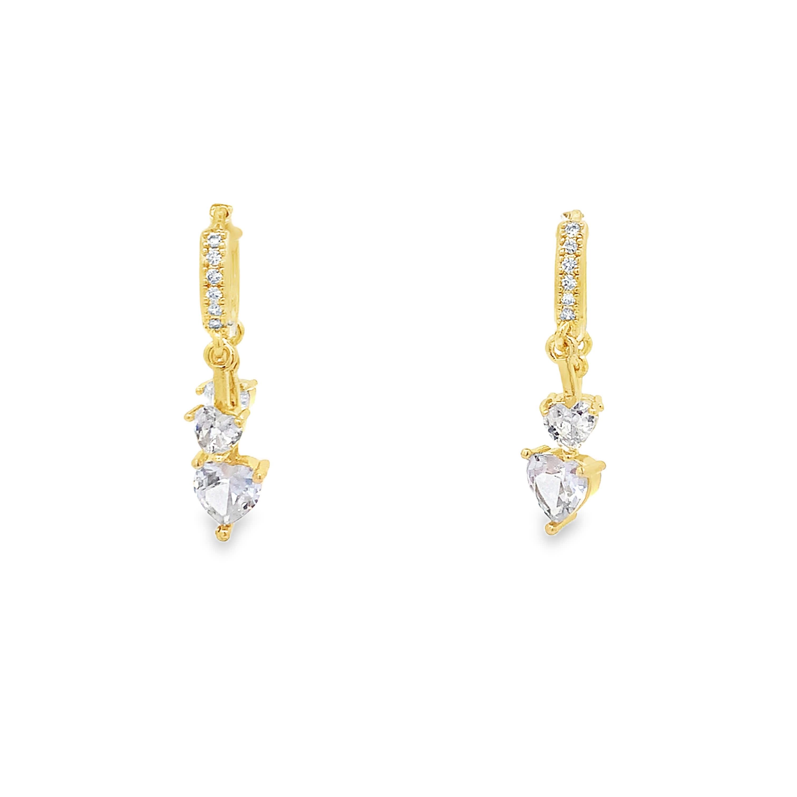 Kolczyki wiszące w kolorze żółtego złota z diamentami w kształcie serca