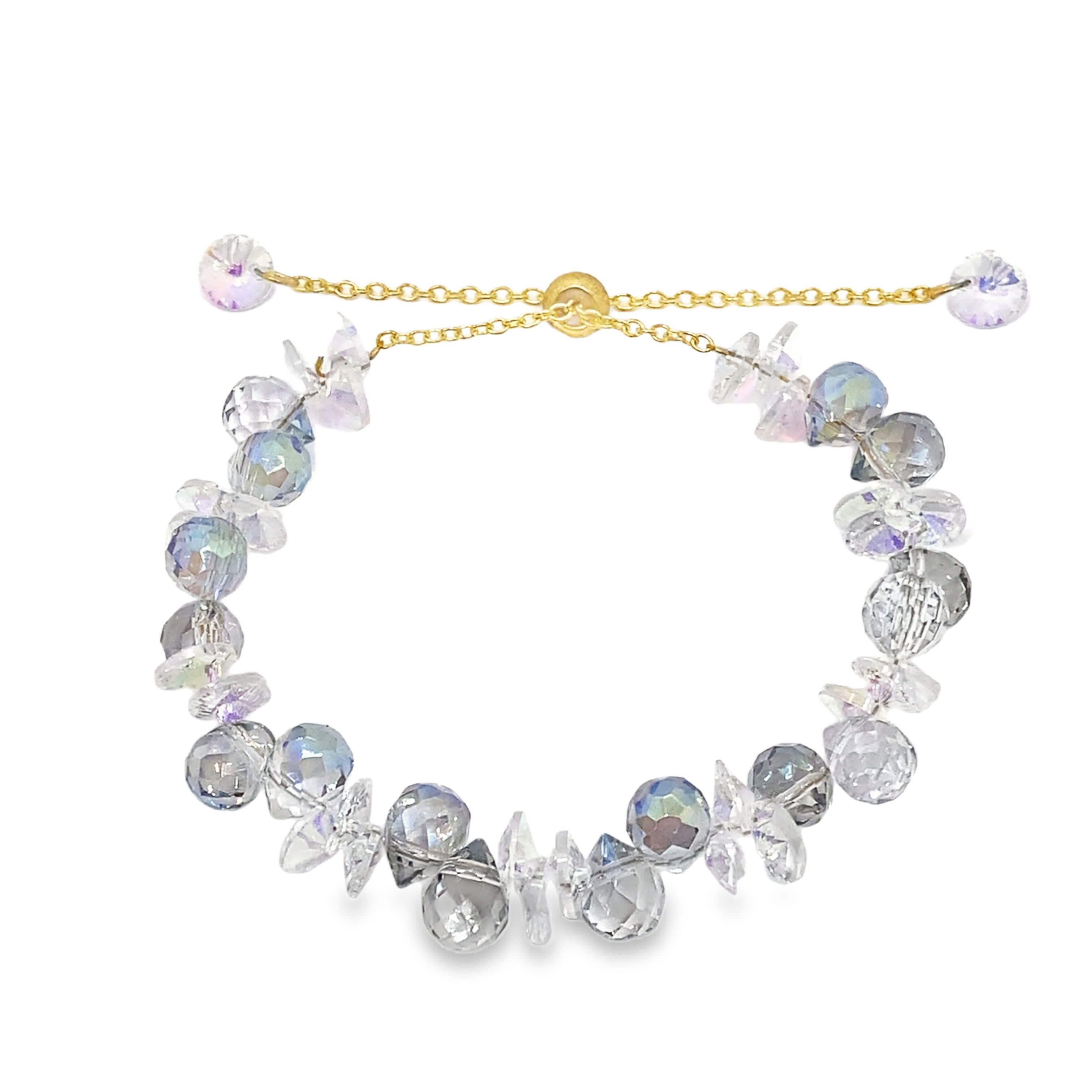 Bransoletka z koralików w kolorze żółtego złota z niebieskimi kryształowymi kaboszonami