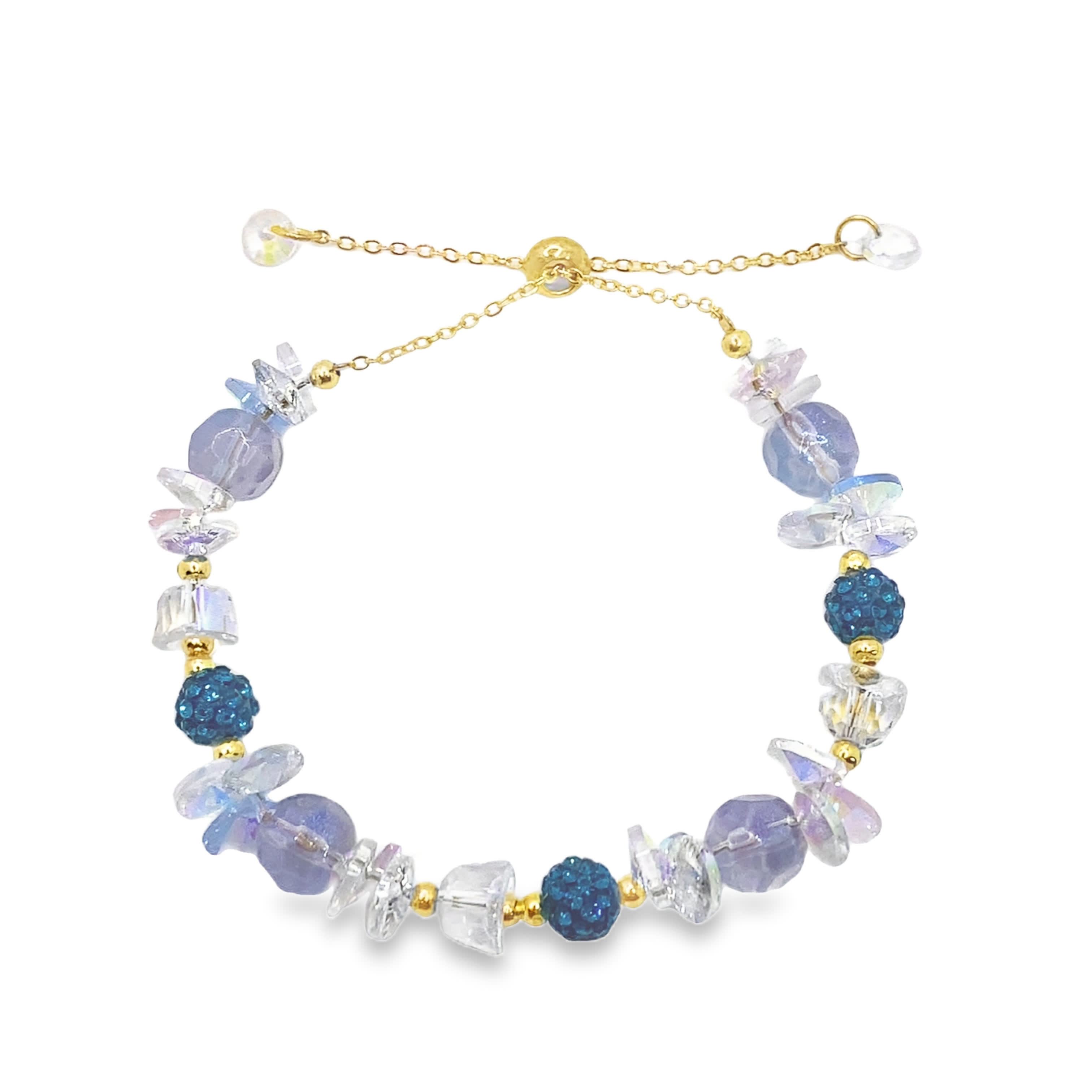 Bransoletka z koralików w kolorze żółtego złota z fioletowymi kryształowymi kaboszonami