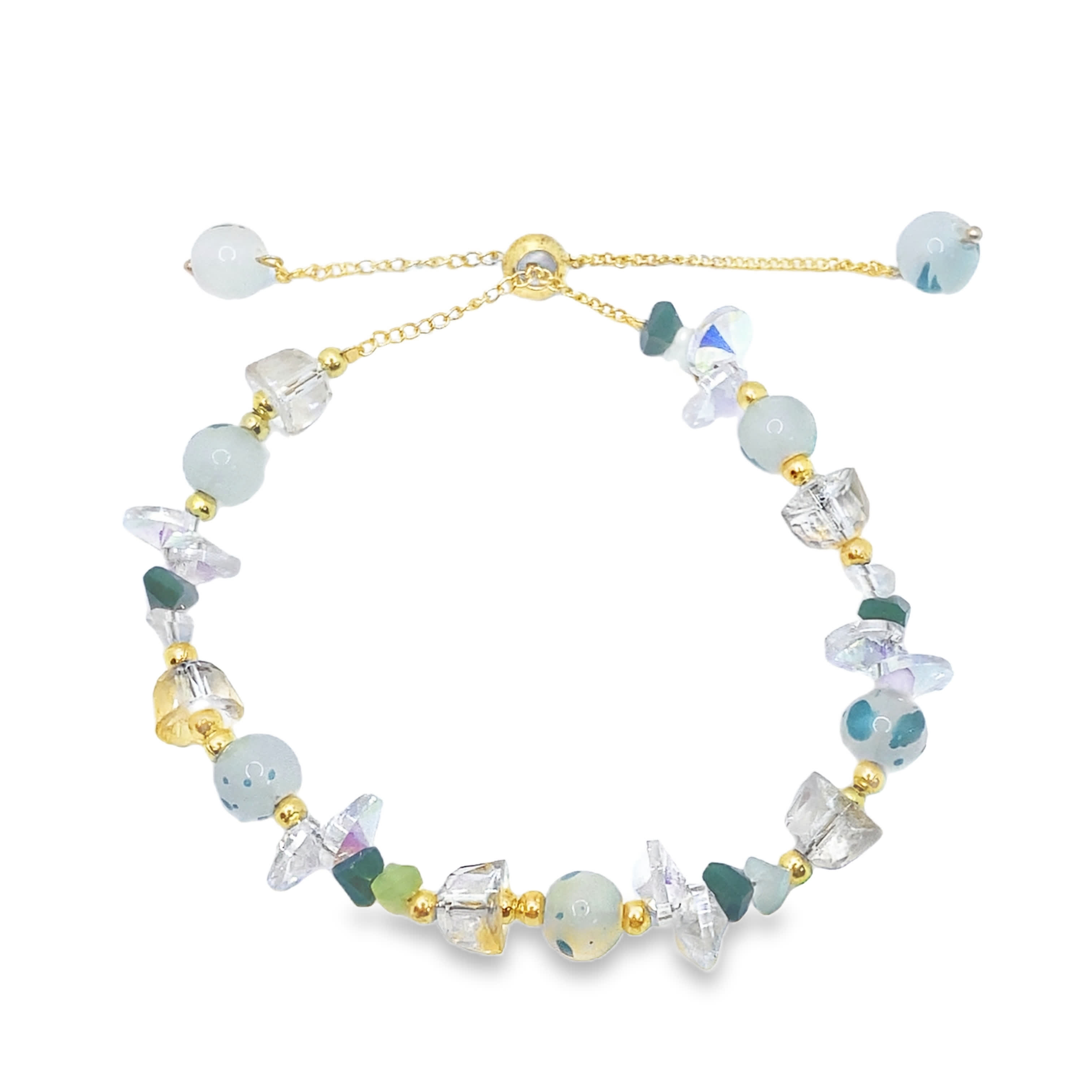 Bransoletka z koralików w kolorze żółtego złota z kaboszonem jadeitu