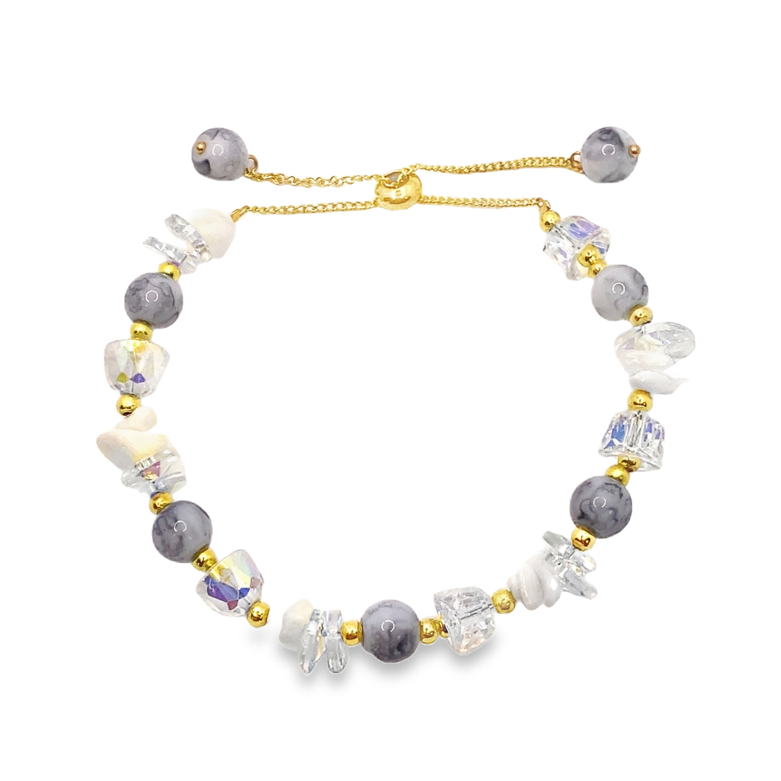 Ręcznie wykonana bransoletka z koralików kryształowych z akcentami w kolorze żółtego złota