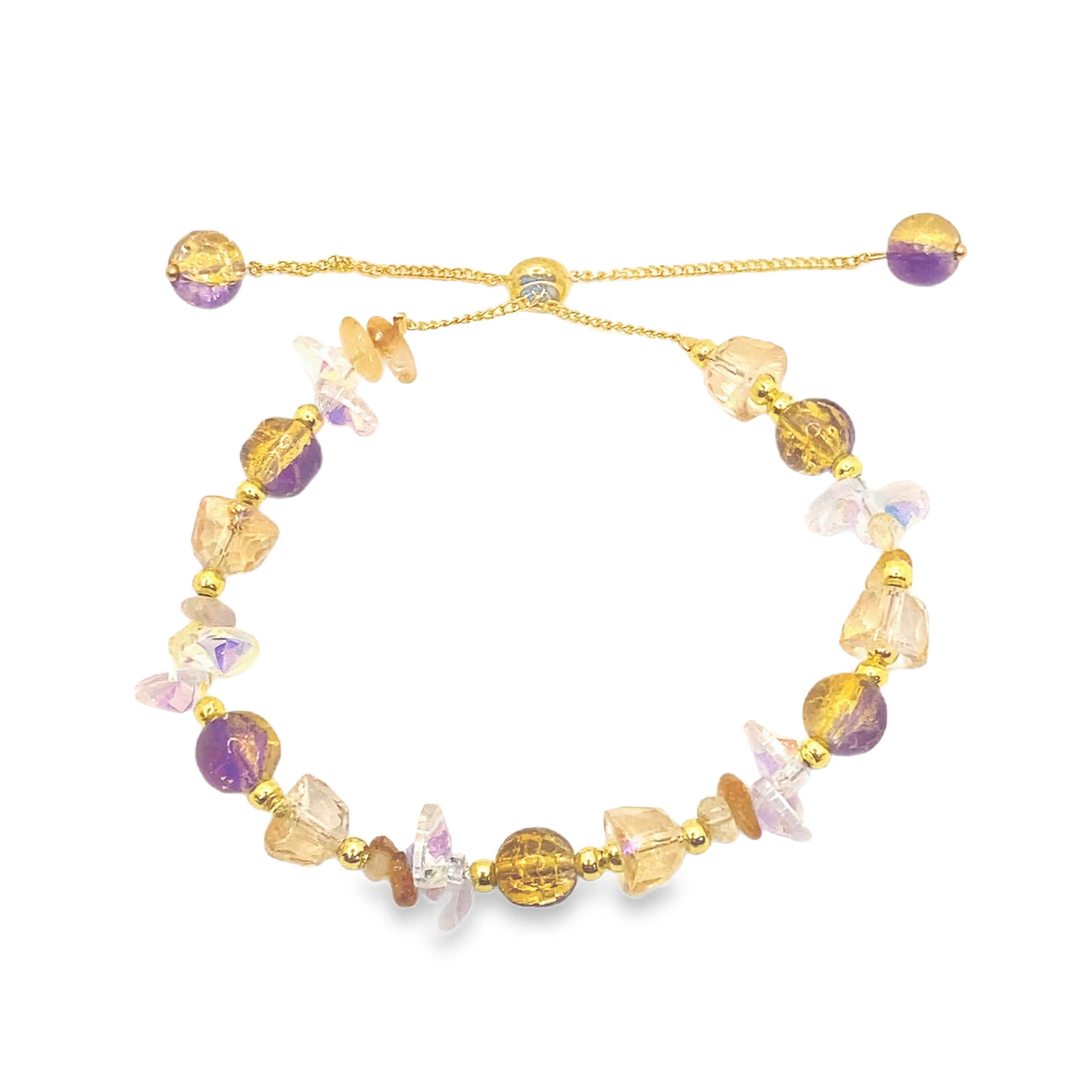 Bransoletka z koralików w kolorze żółtego złota z kaboszonami ametystu