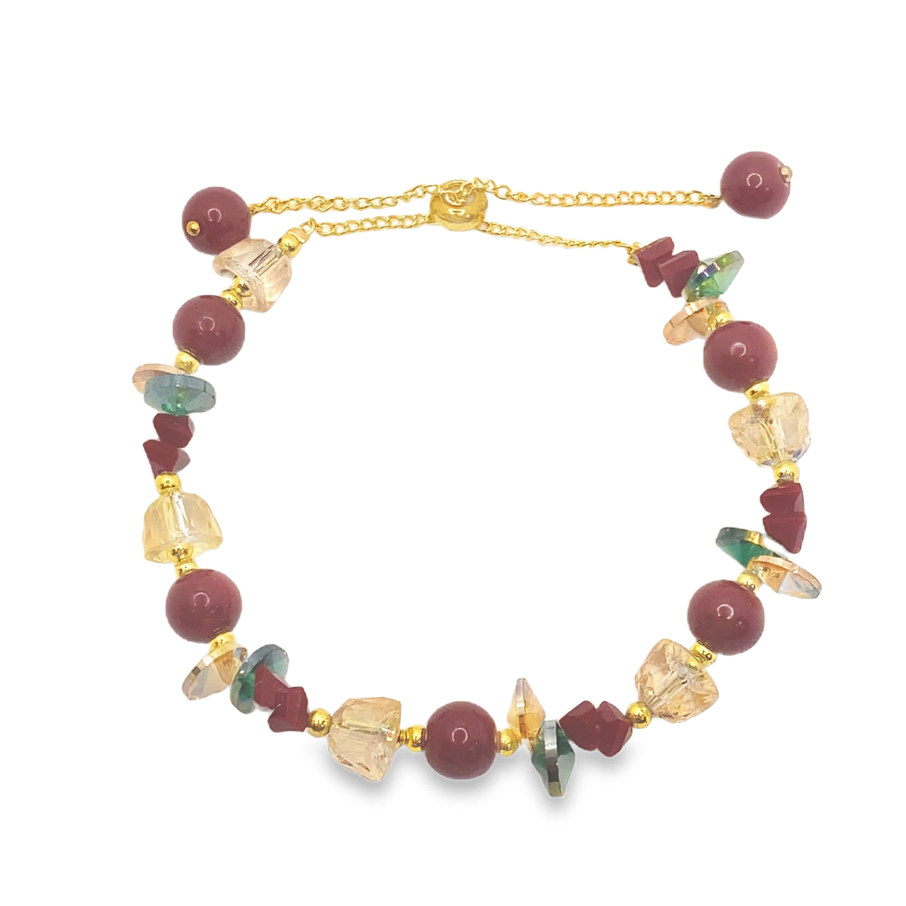 Bransoletka z koralików w kolorze żółtego złota z czerwonymi kryształowymi kaboszonami