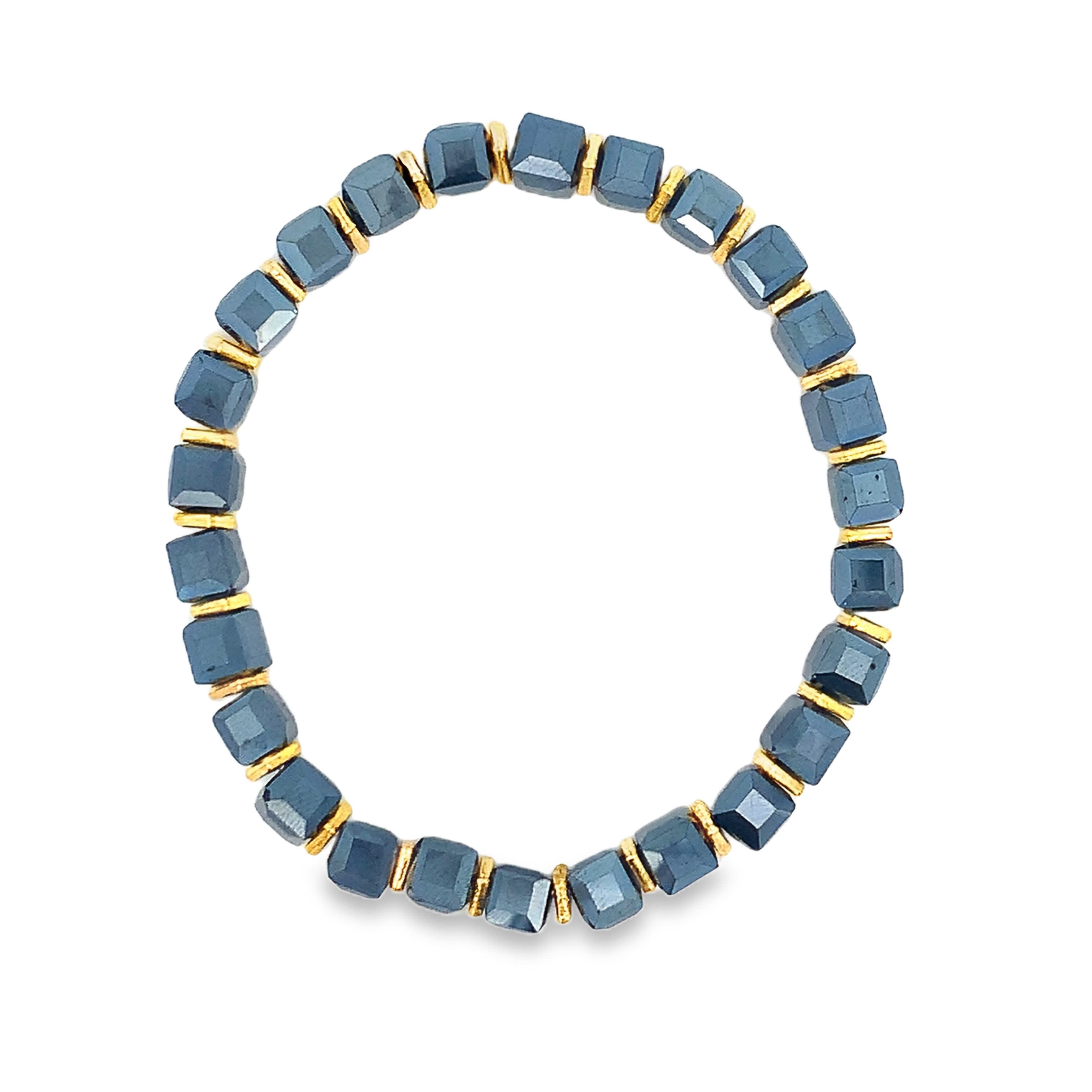 Nowoczesna bransoletka koralikowa z akcentami w kolorze żółtego złota