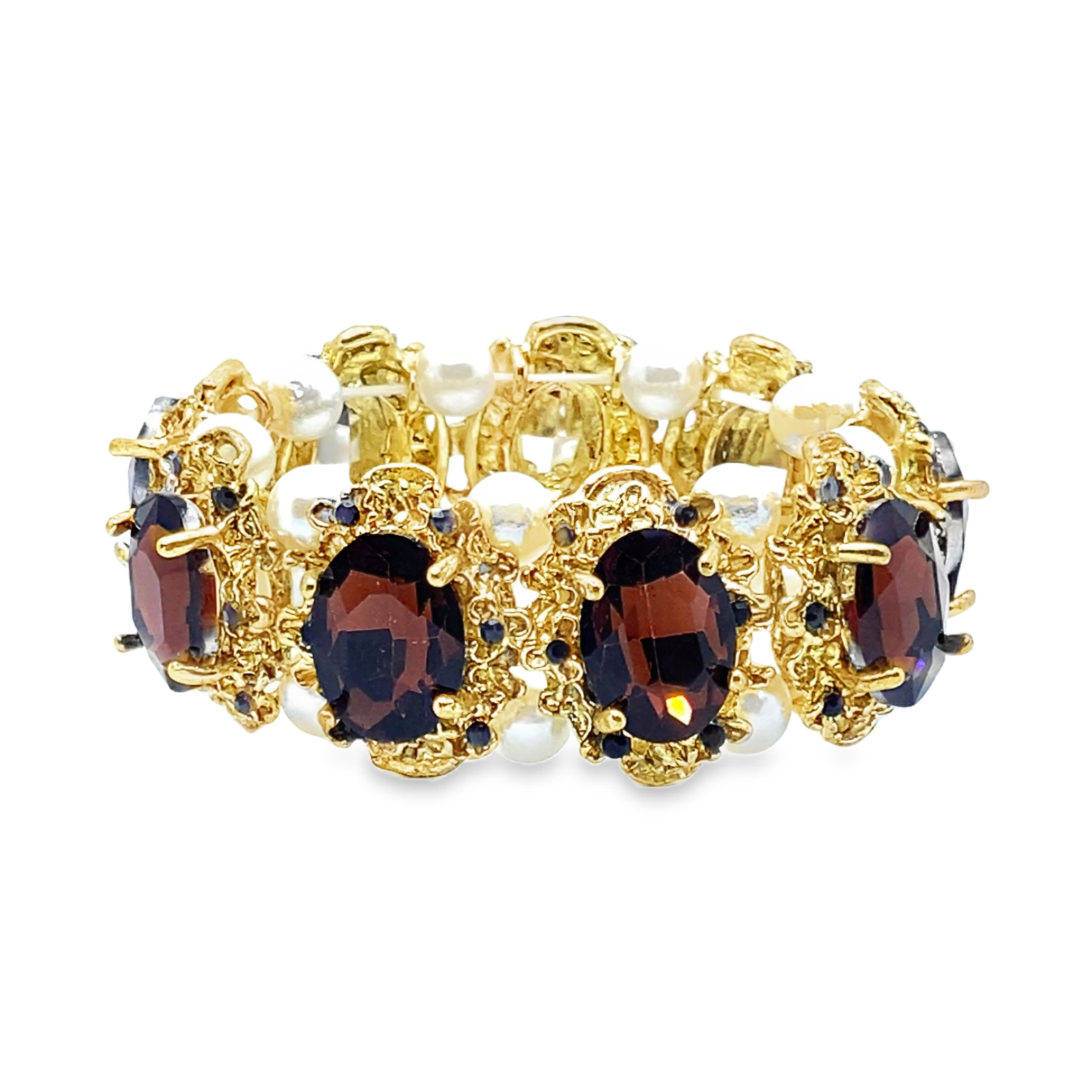 Bransoletka z koralików w kolorze żółtego złota z perłą kaboszonową