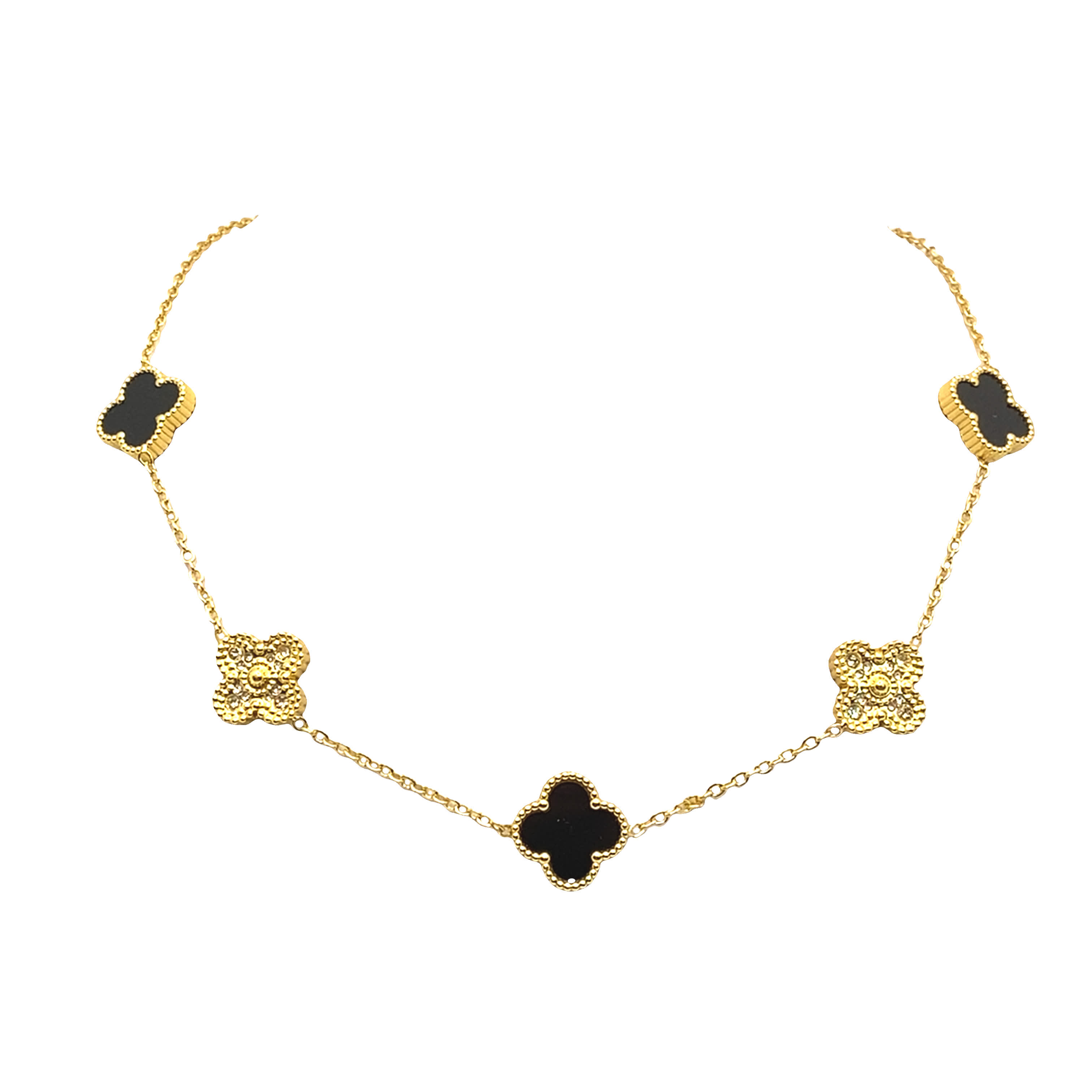Naszyjnik z zawieszkami w kolorze żółtego złota z akcentami onyksu
